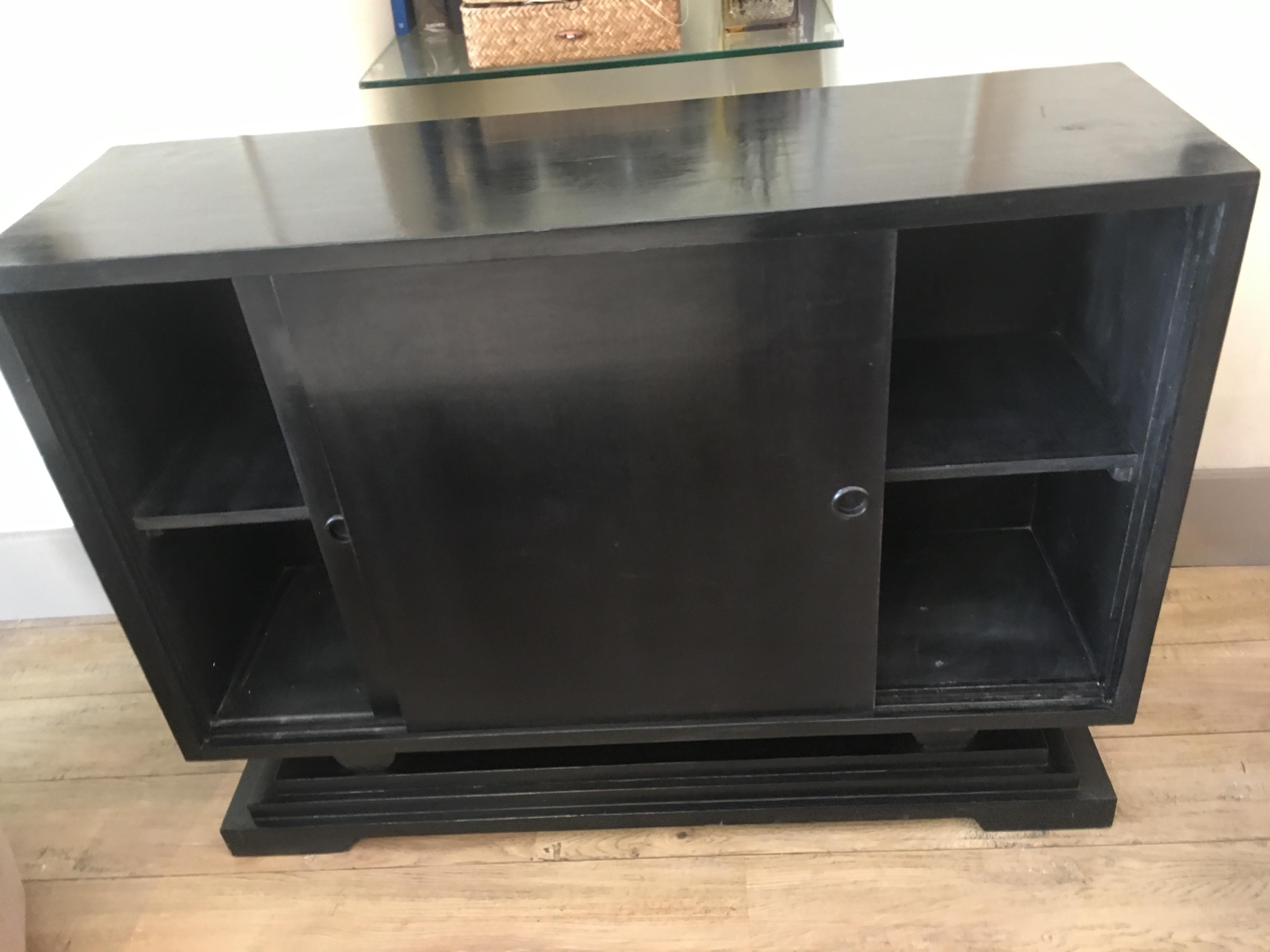 Two-Door Sideboard, Black Lacquer, 1970, French In Good Condition In Nice, FR