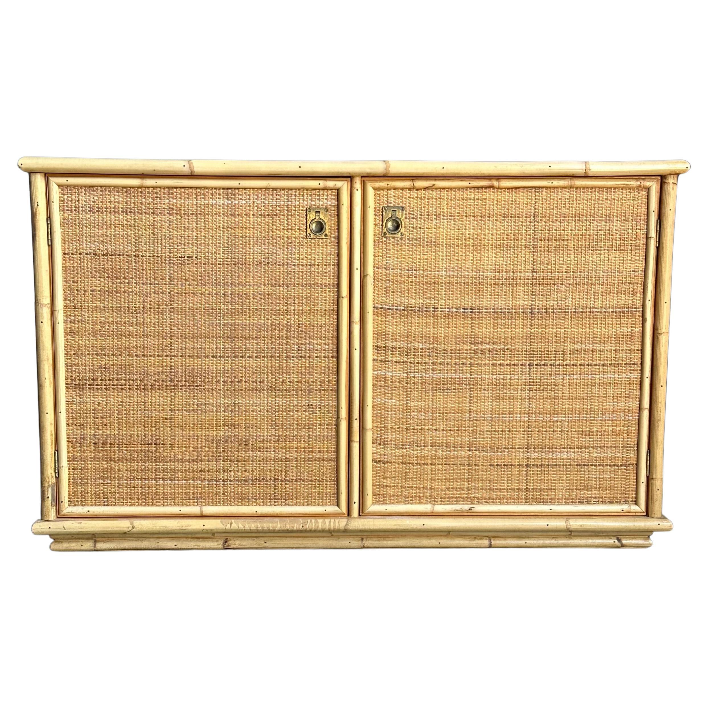 Two Door Sideboard Cabinet in Bamboo and Cane by Del Vera, Italy