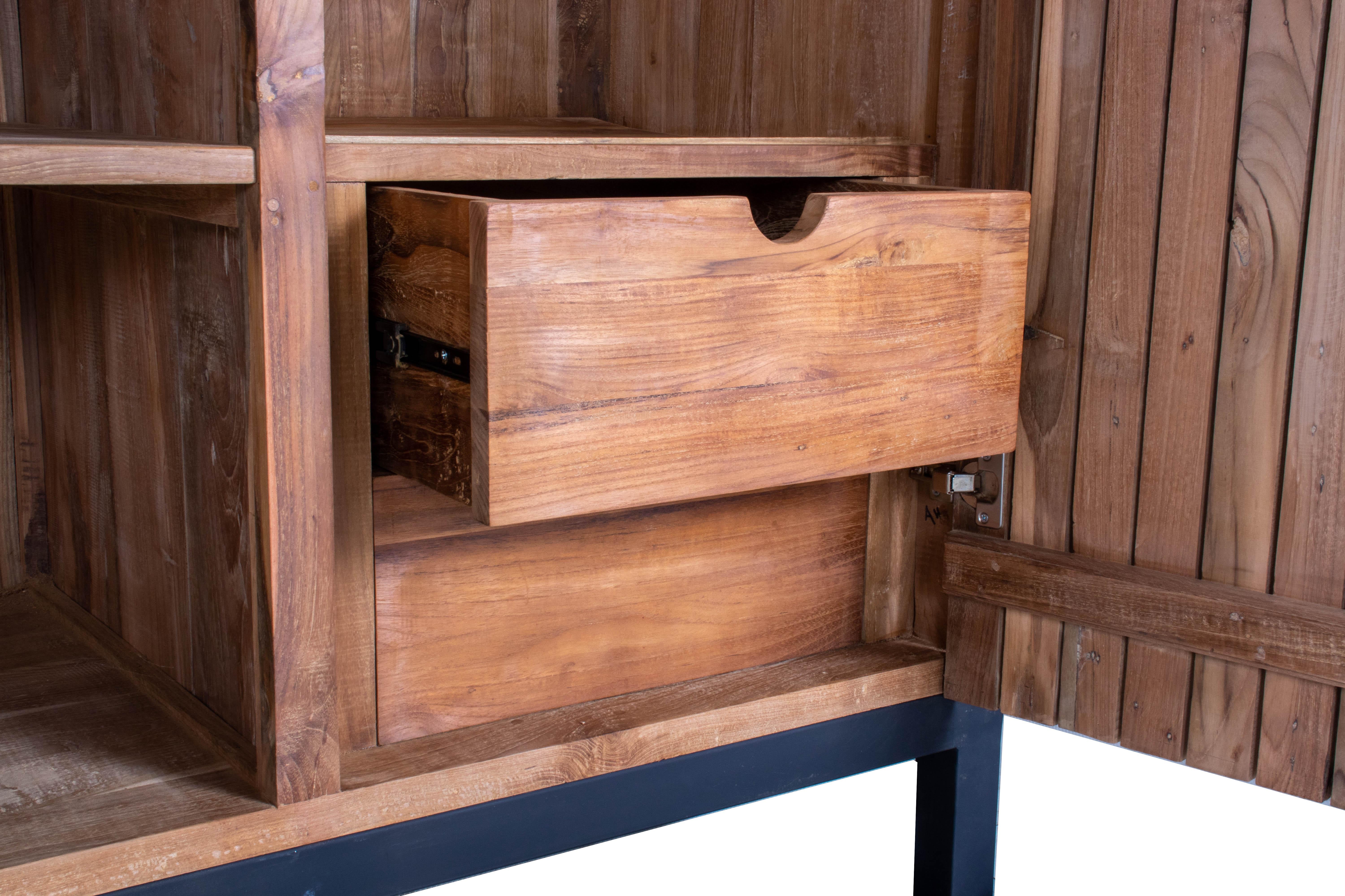 Wood Two Door Slat Mid-Century Modern Cabinet For Sale