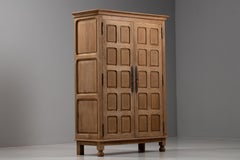 Two-Door Solid Oak Armoire, Natural Patina, France, 1940s-1950s