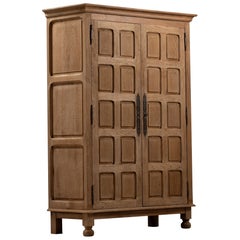 Two-Door Solid Oak Armoire, Natural Patina, France, 1940s-1950s