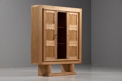 Two-Door Solid Oak Cabinet with Scalloped Panels, France, 1950s