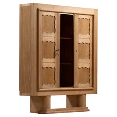 Two-Door Solid Oak Cabinet with Scalloped Panels, France, 1950s