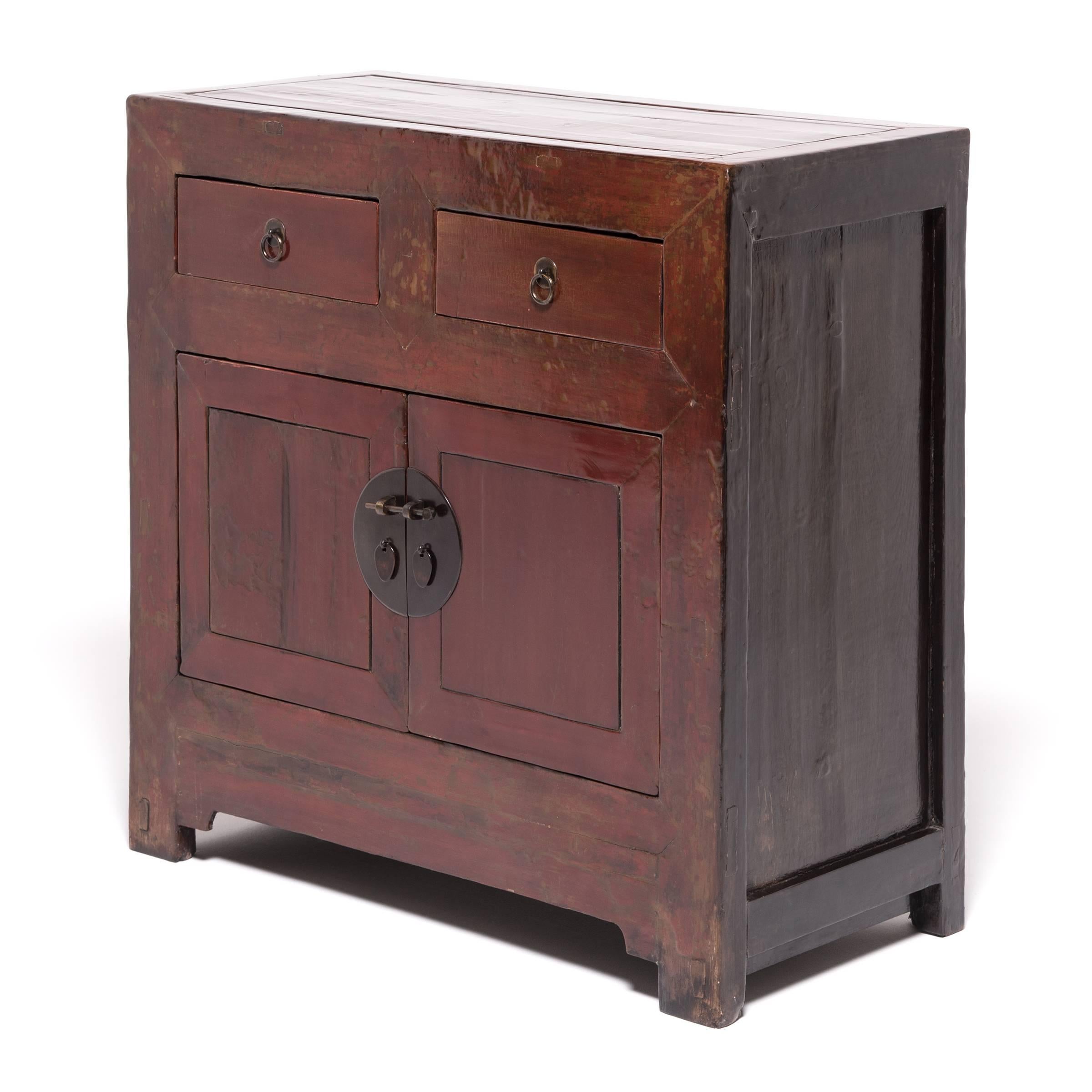Qing 19th Century Chinese Two-Door Two-Drawer Red Lacquer Chest
