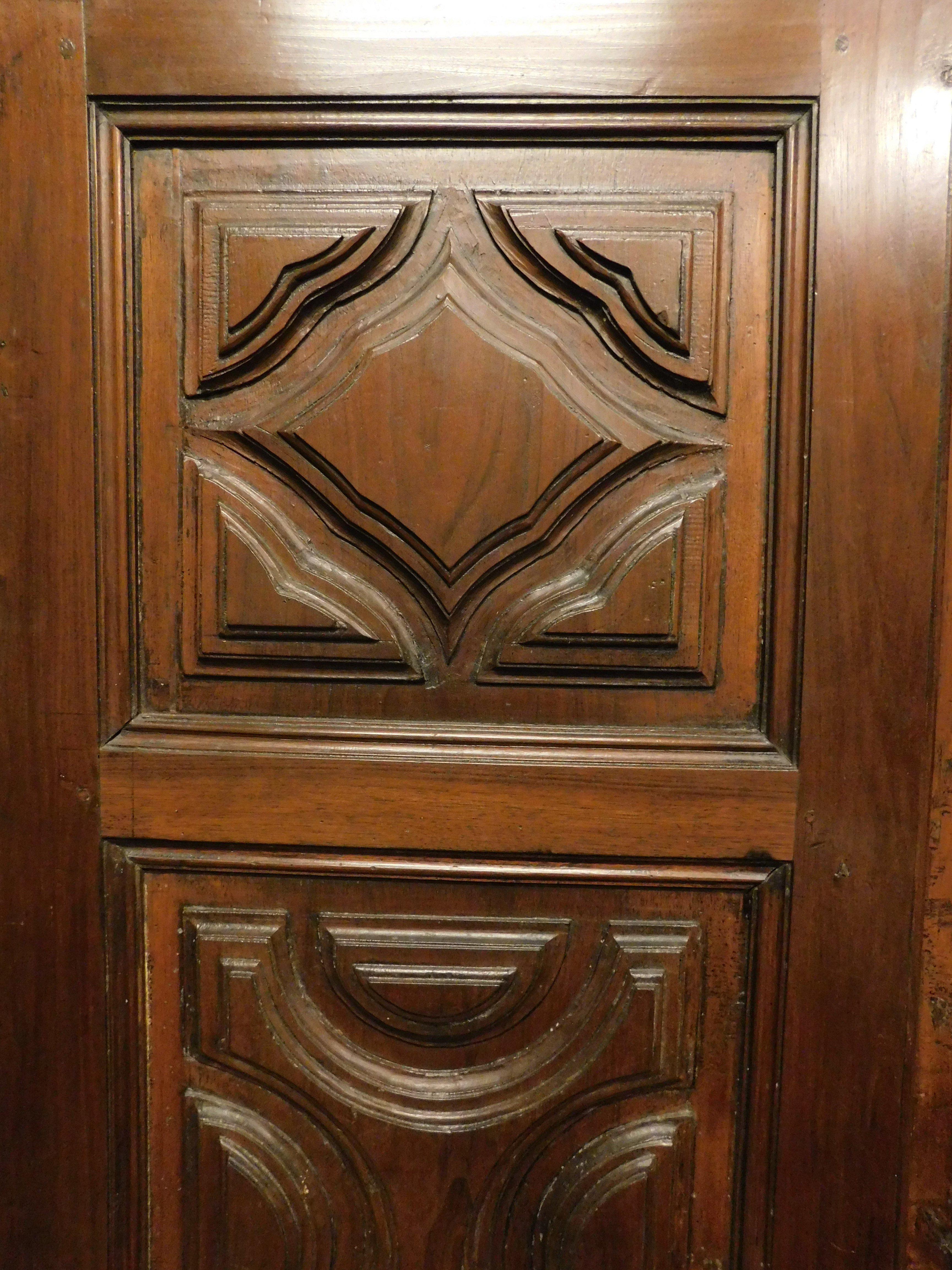 Walnut Two-door wardrobe armoires in carved walnut wood, Italy For Sale