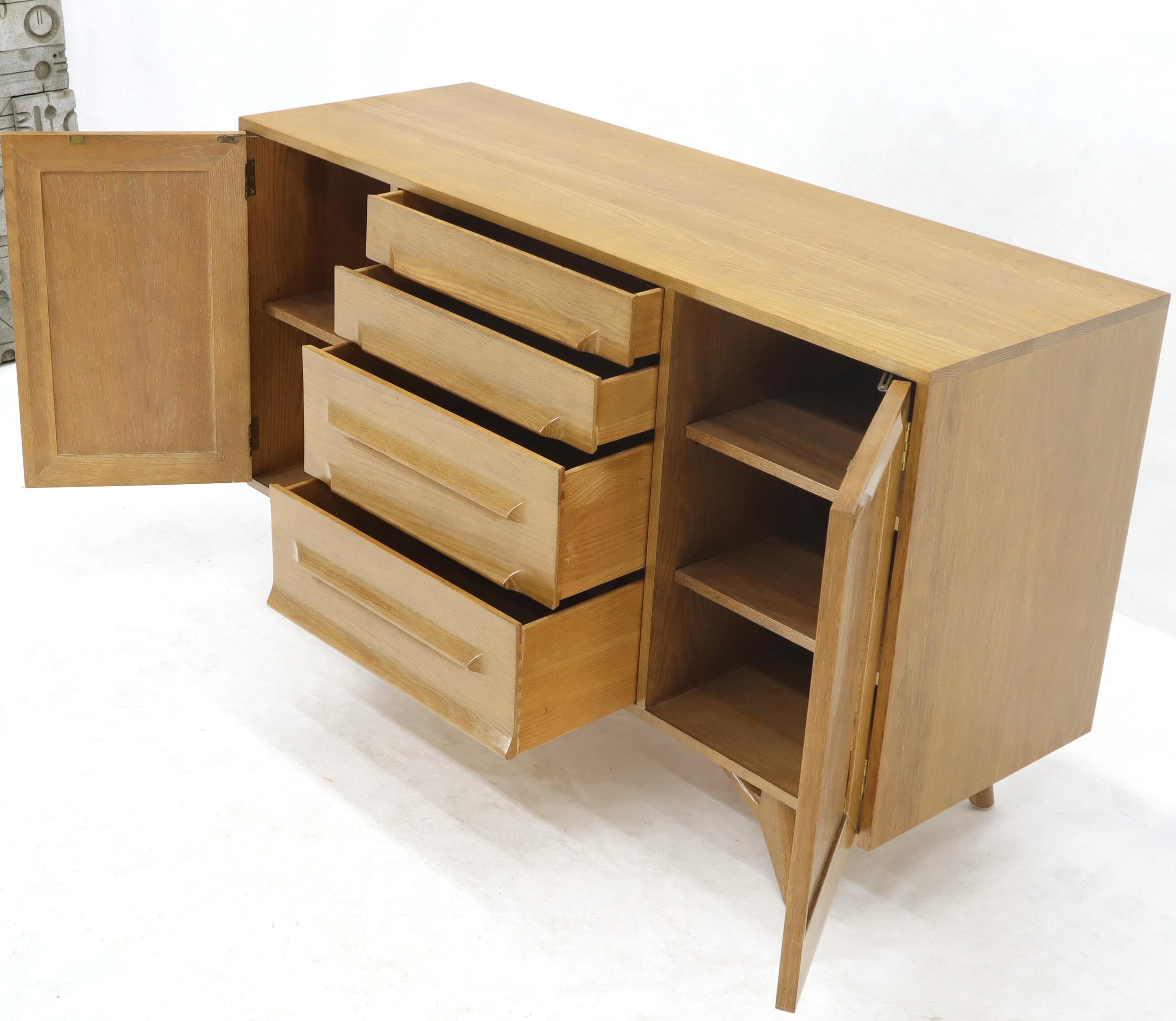 Mid-Century Modern Two Door 4 Drawer Limed Cerused Solid Oak Board Cabinet Credenza Dresser For Sale