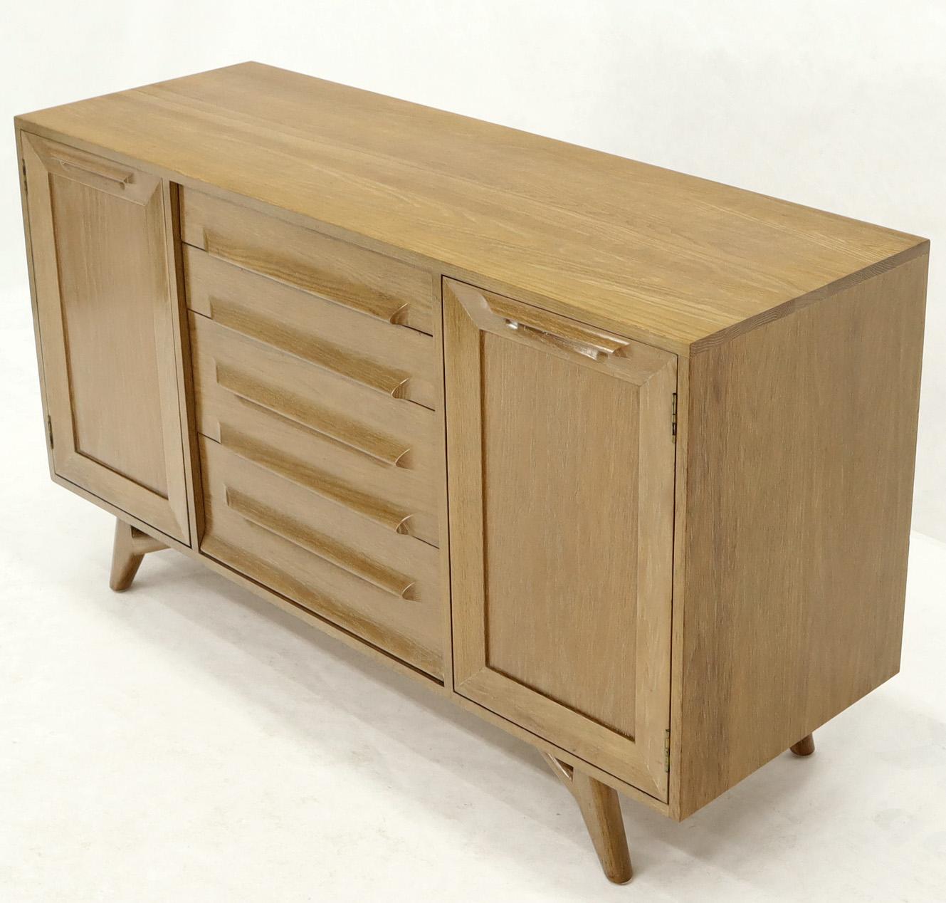 20th Century Two Door 4 Drawer Limed Cerused Solid Oak Board Cabinet Credenza Dresser For Sale