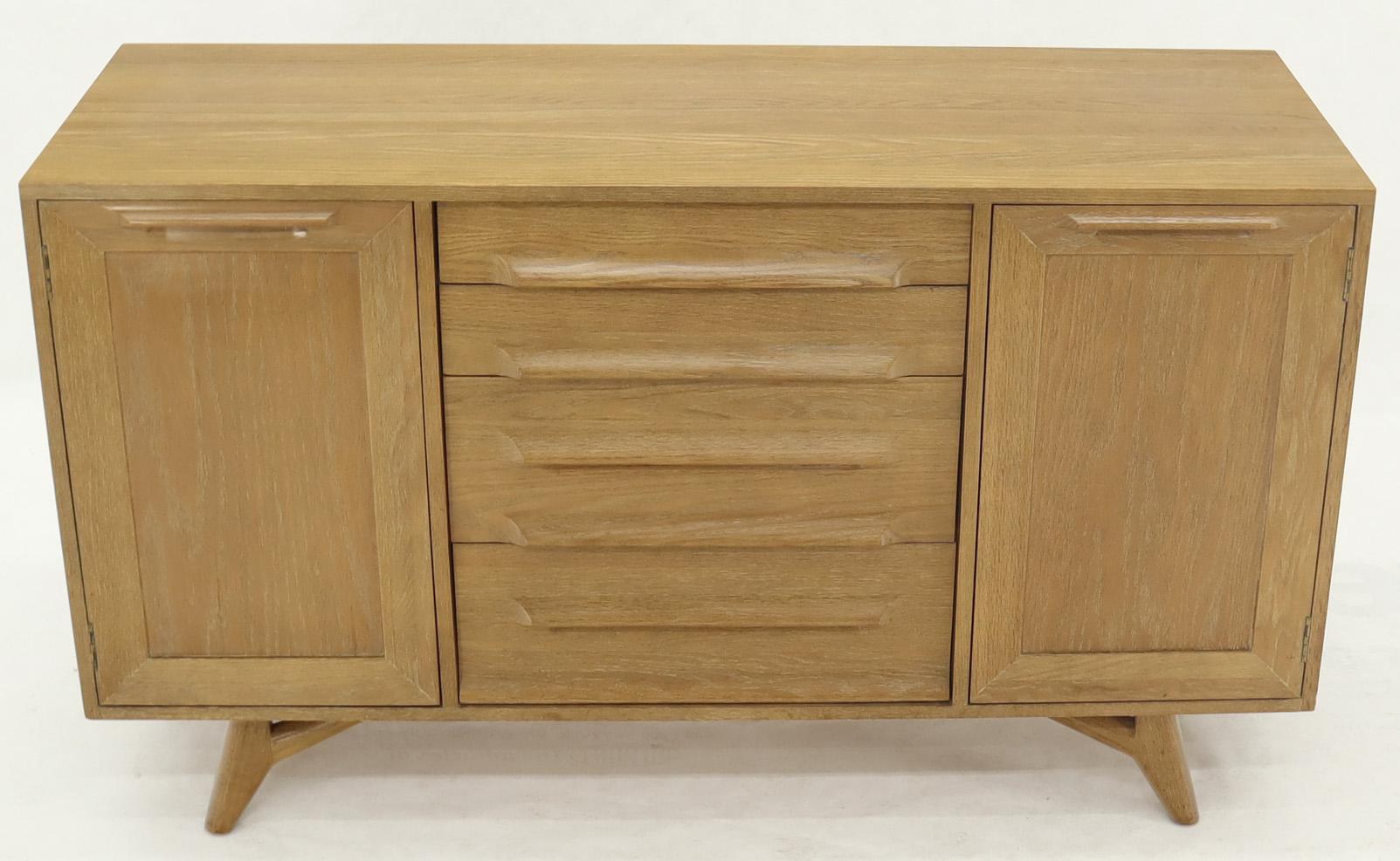 Two Door 4 Drawer Limed Cerused Solid Oak Board Cabinet Credenza Dresser For Sale 1