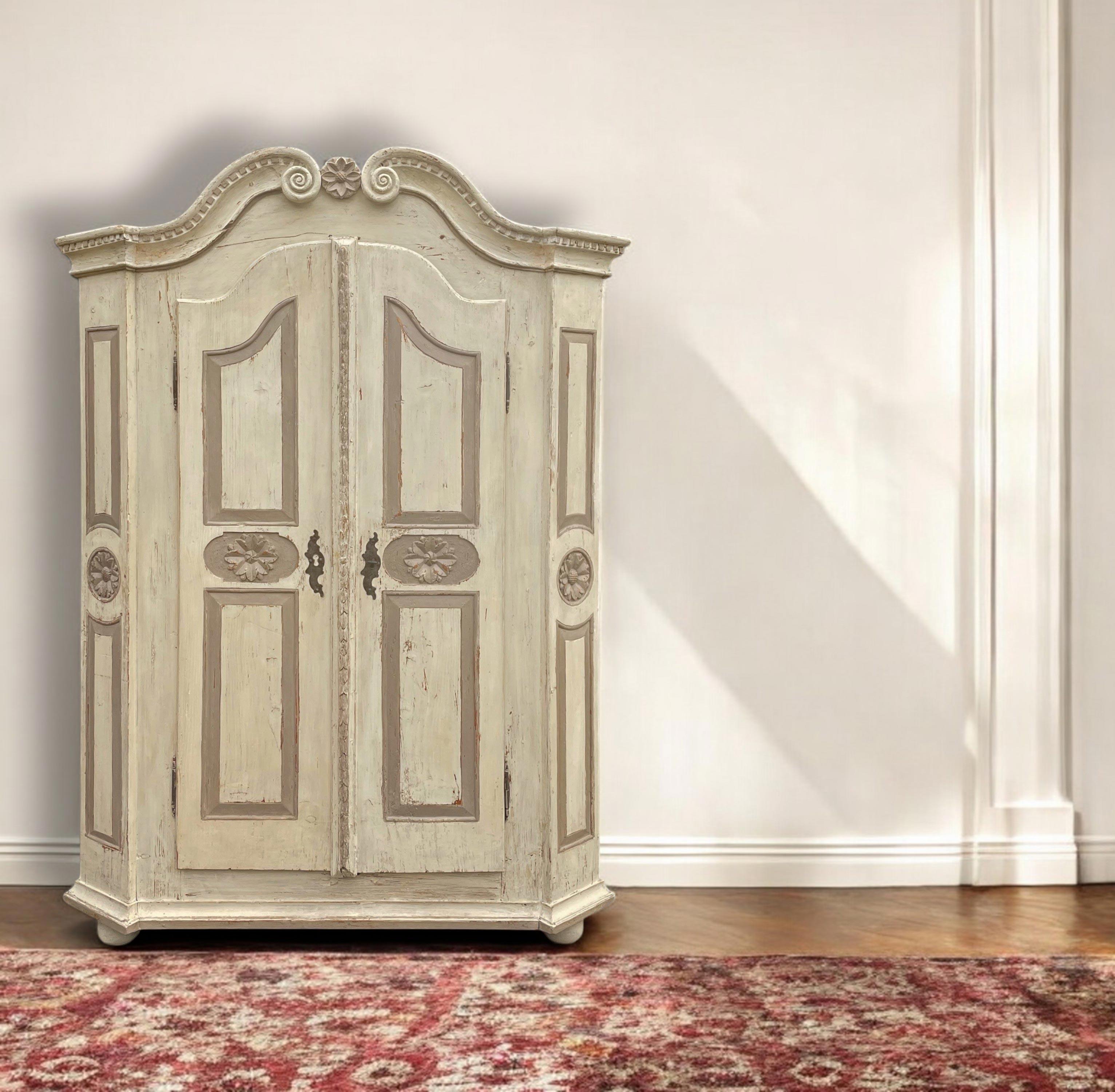 Two Doors European Cabinet in White and Gray 10
