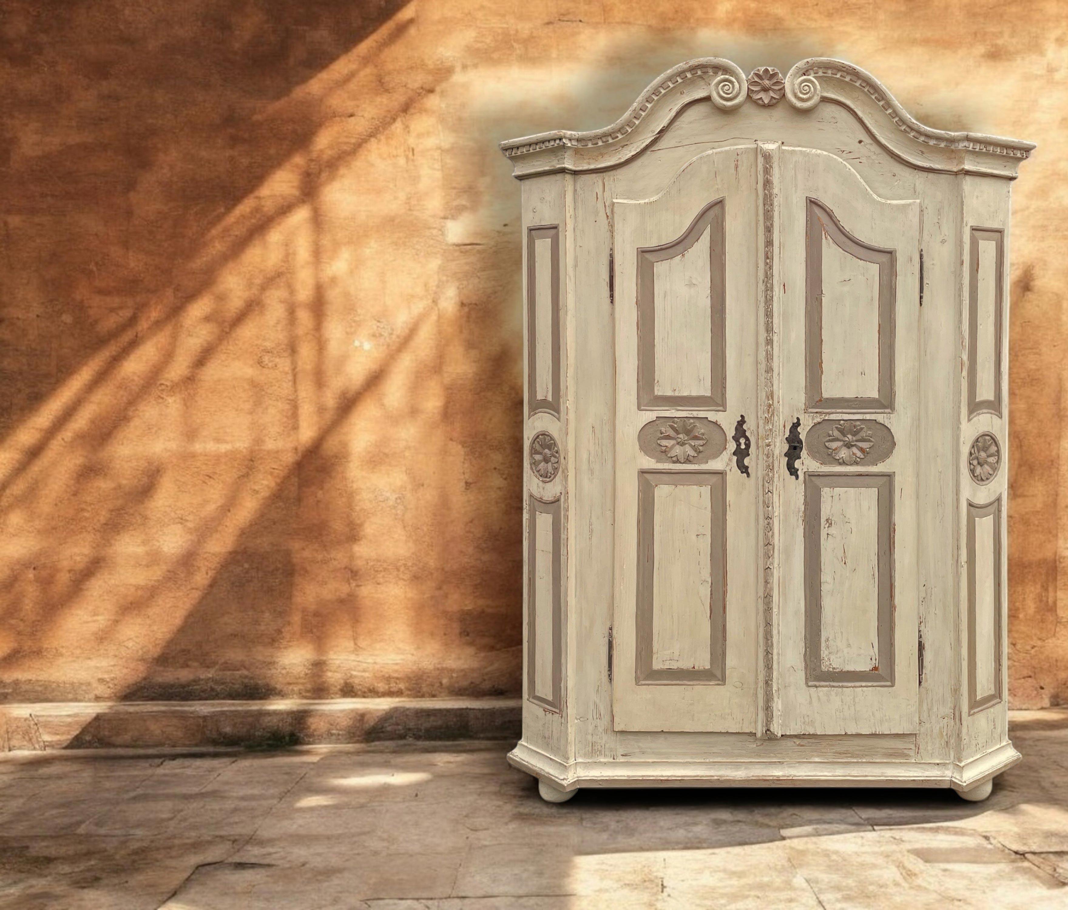 Austrian Two Doors European Cabinet in White and Gray