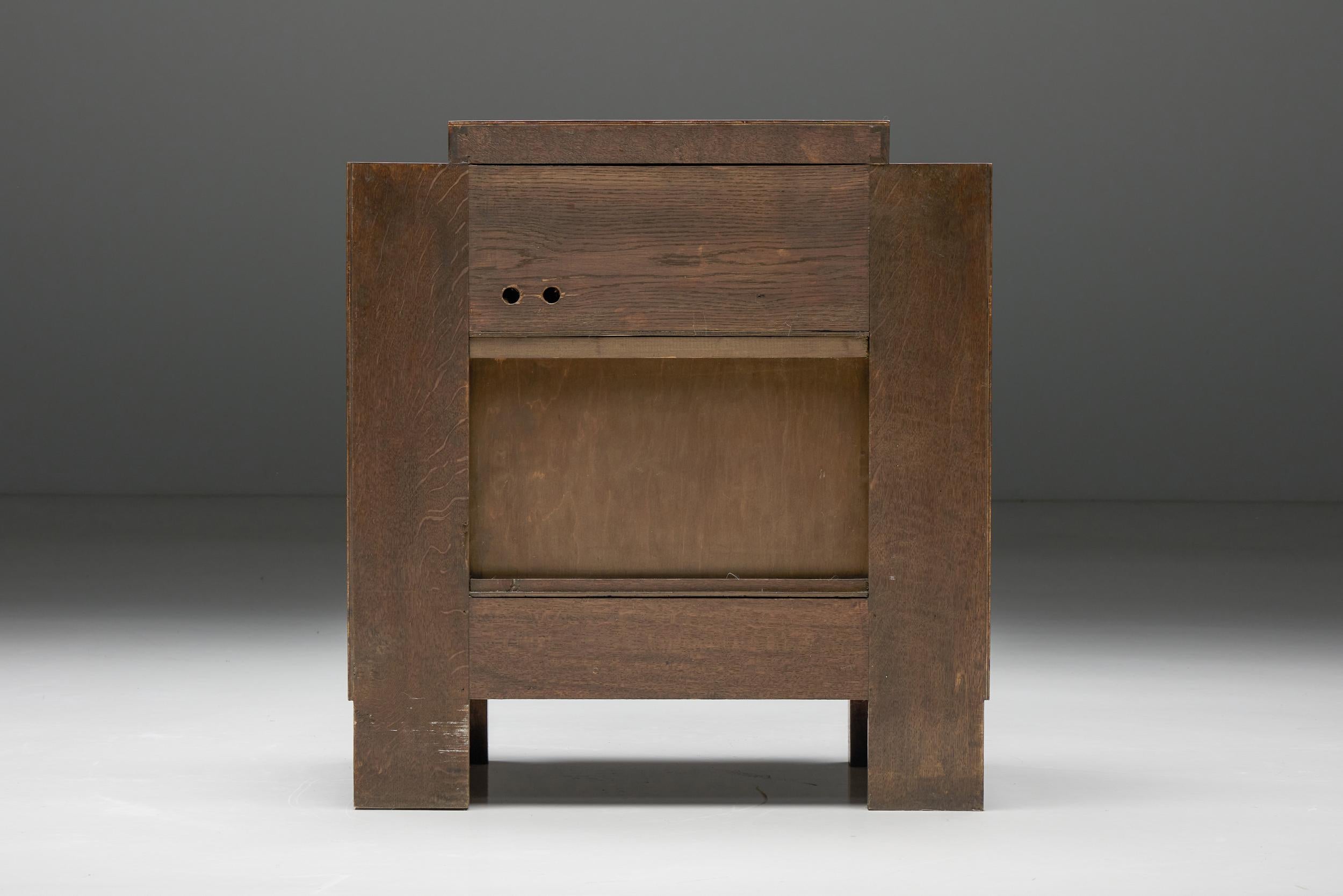 Bois Meuble de rangement à deux étages de style moderniste par John Van Zeeland, Belgique, 1933 en vente