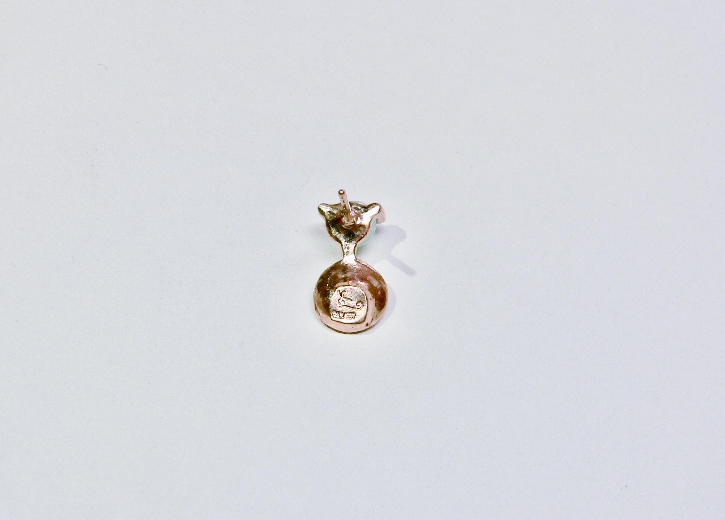 Clous d'oreilles à deux points avec chrysophrase, argent sterling, plaqué rose clair  Neuf - En vente à Tokyo, JP