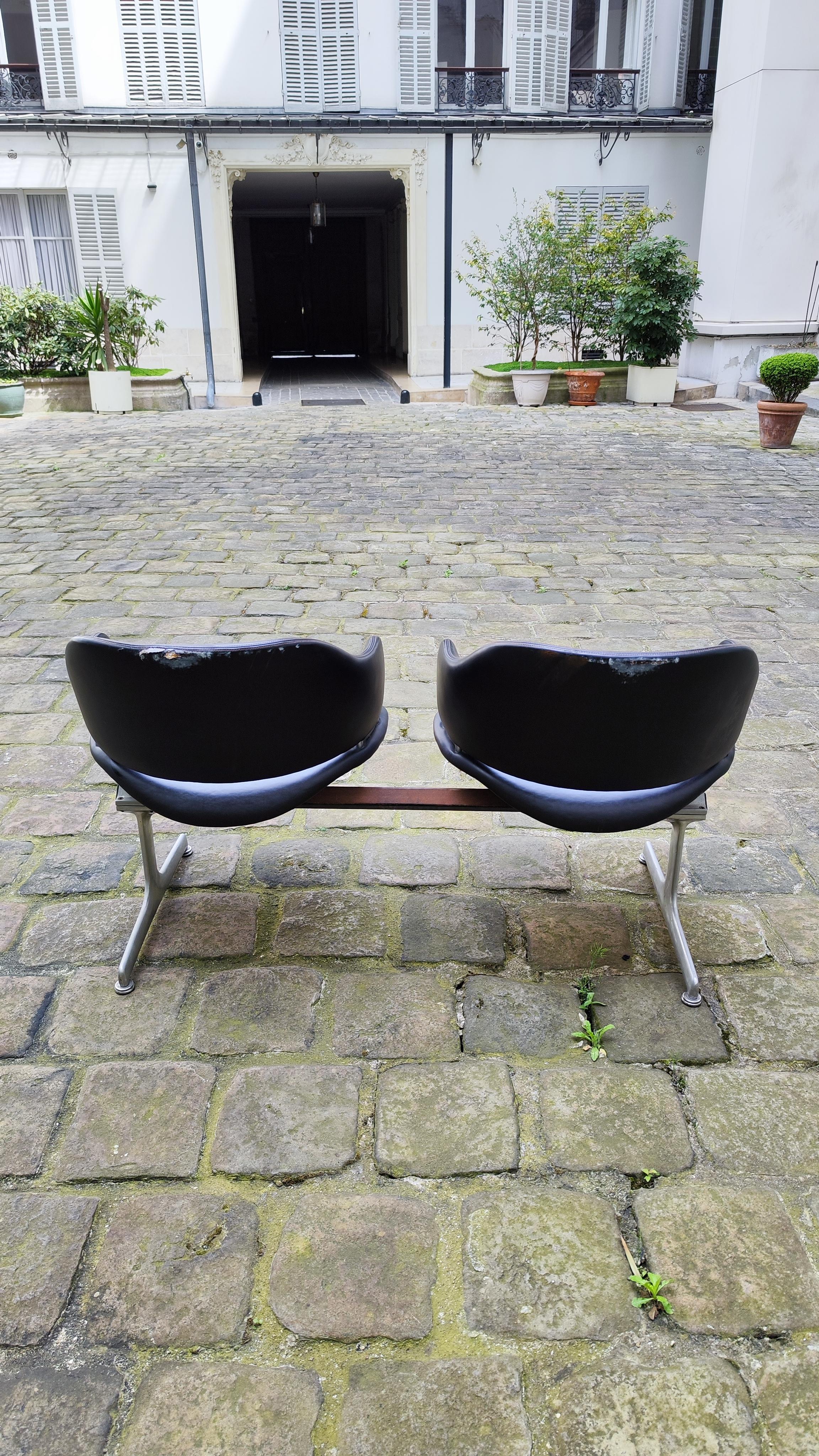 Two Double Chairs leather benches Geoffrey Harcourt Artifort 60s - 1960 For Sale 6
