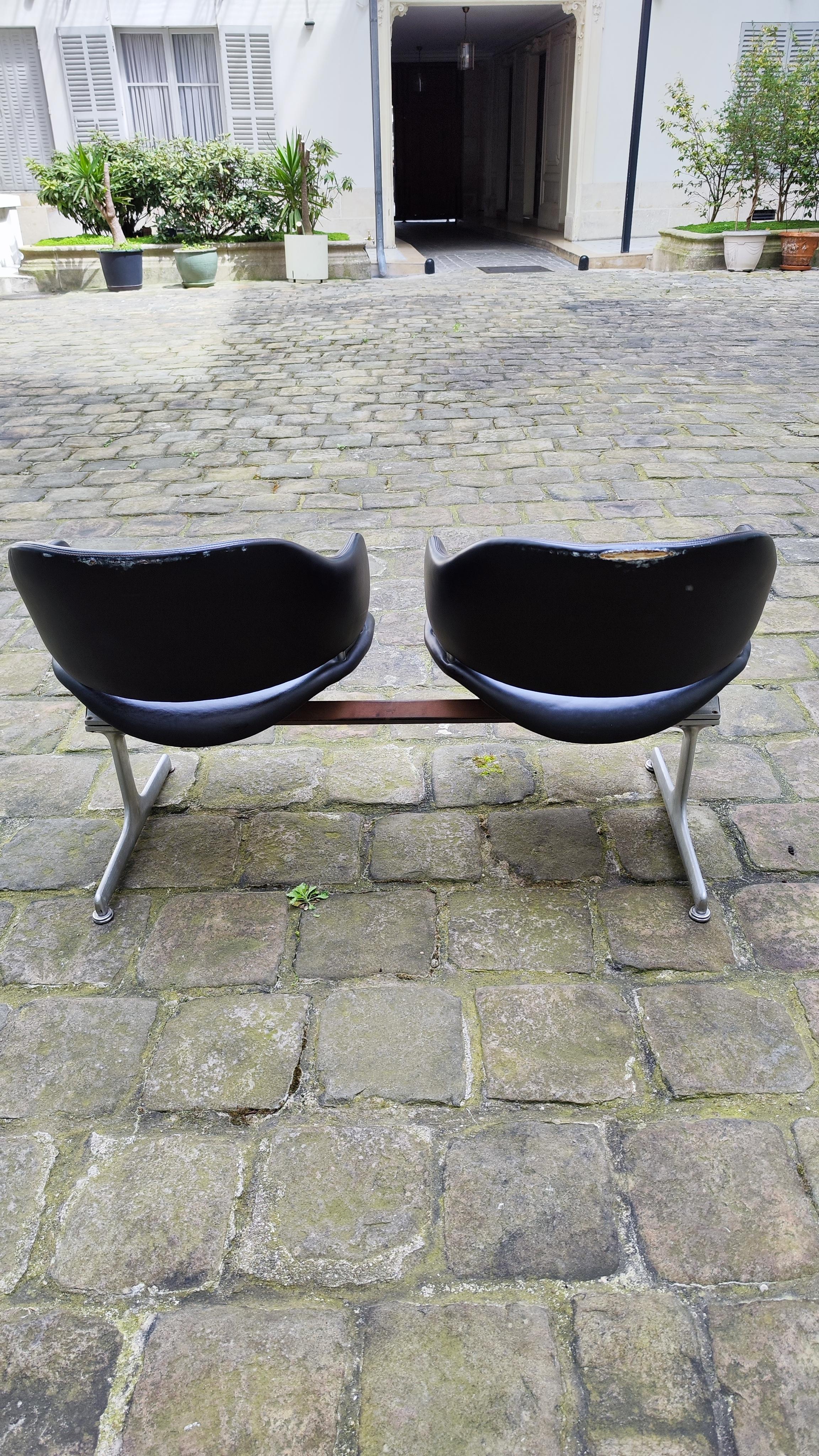Two Double Chairs leather benches Geoffrey Harcourt Artifort 60s - 1960 For Sale 7