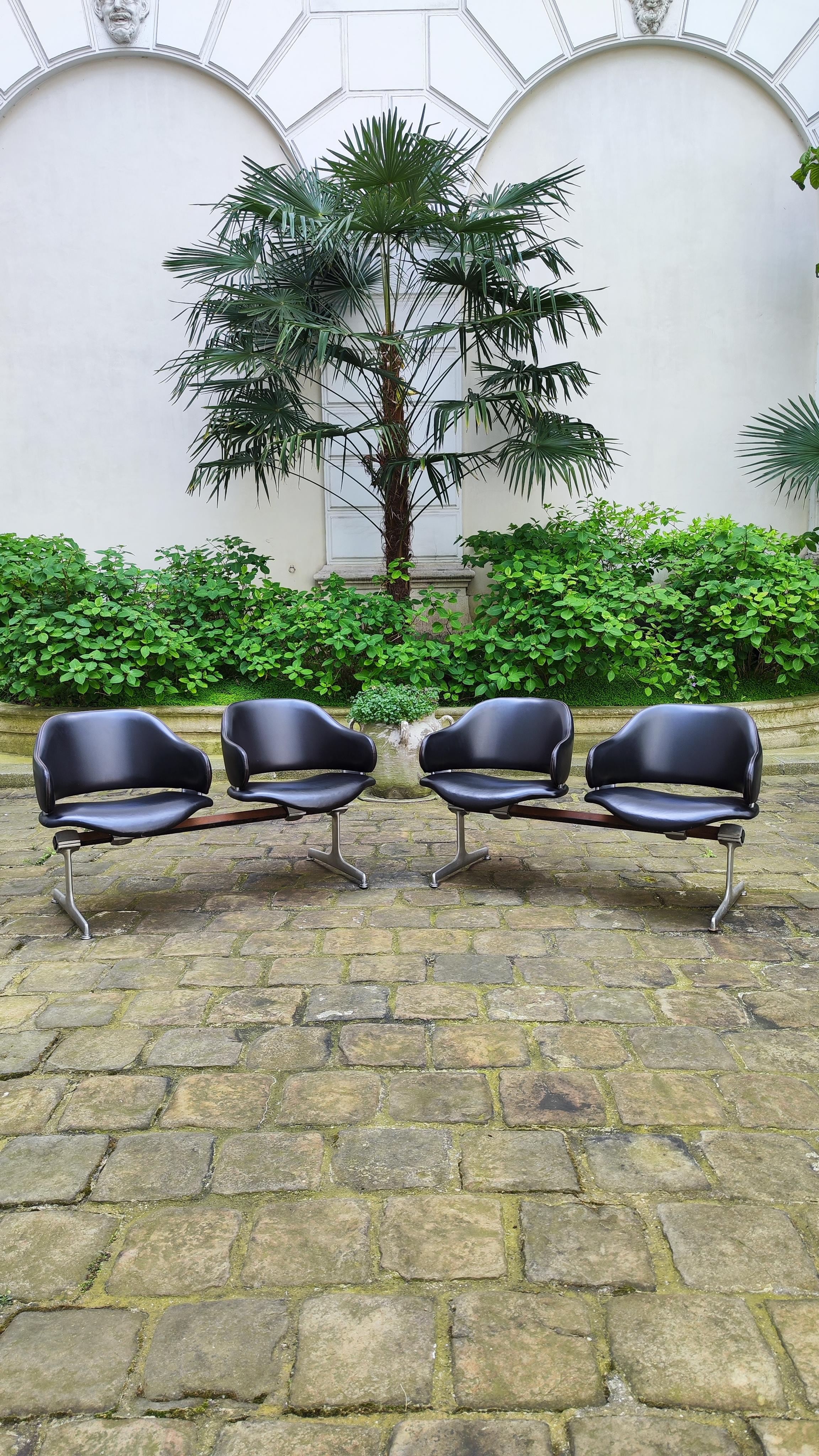 Two Double Chairs leather benches Geoffrey Harcourt Artifort 60s - 1960 For Sale 12