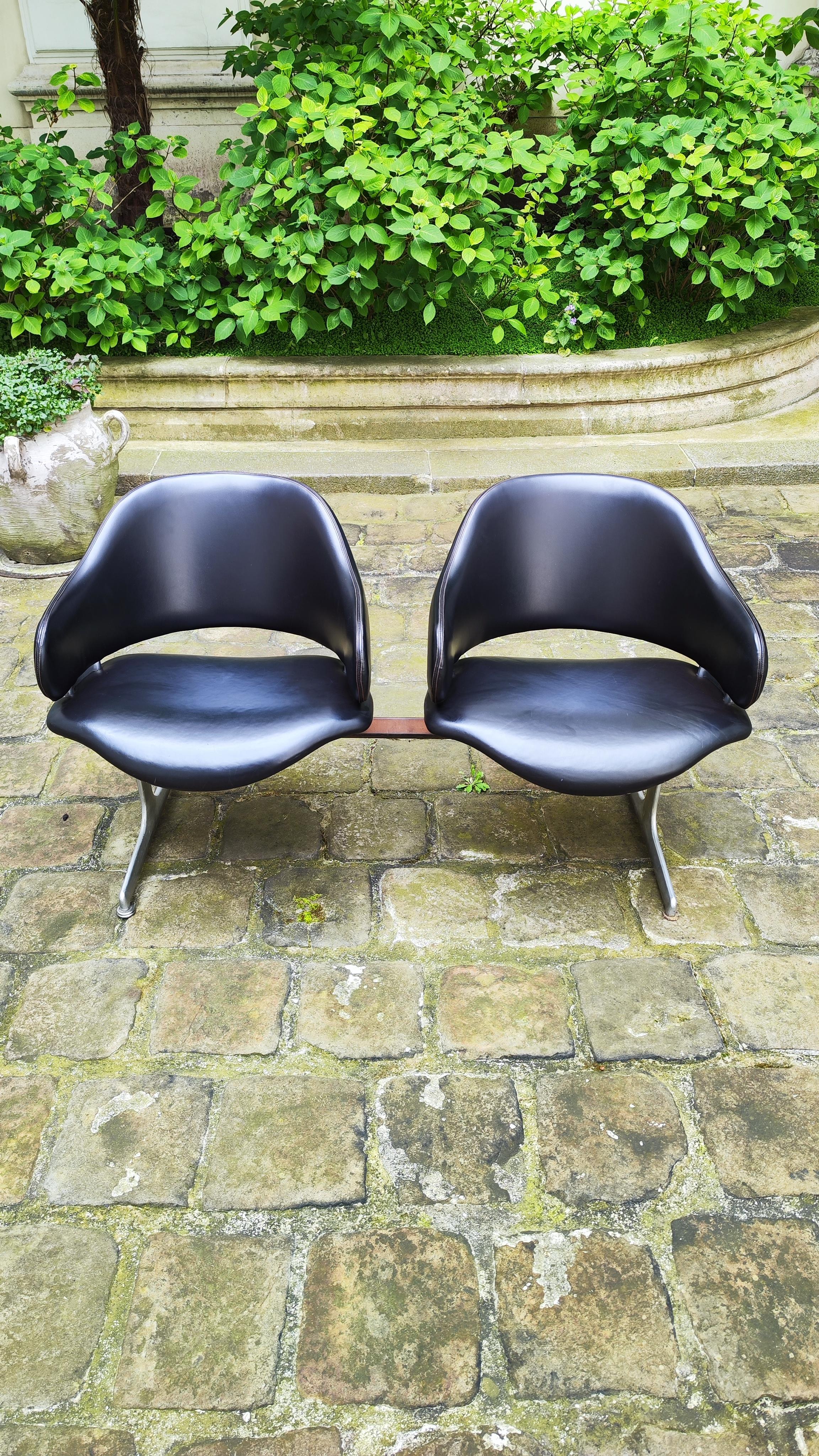 Two Double Chairs leather benches Geoffrey Harcourt Artifort 60s - 1960 In Good Condition For Sale In Paris, FR