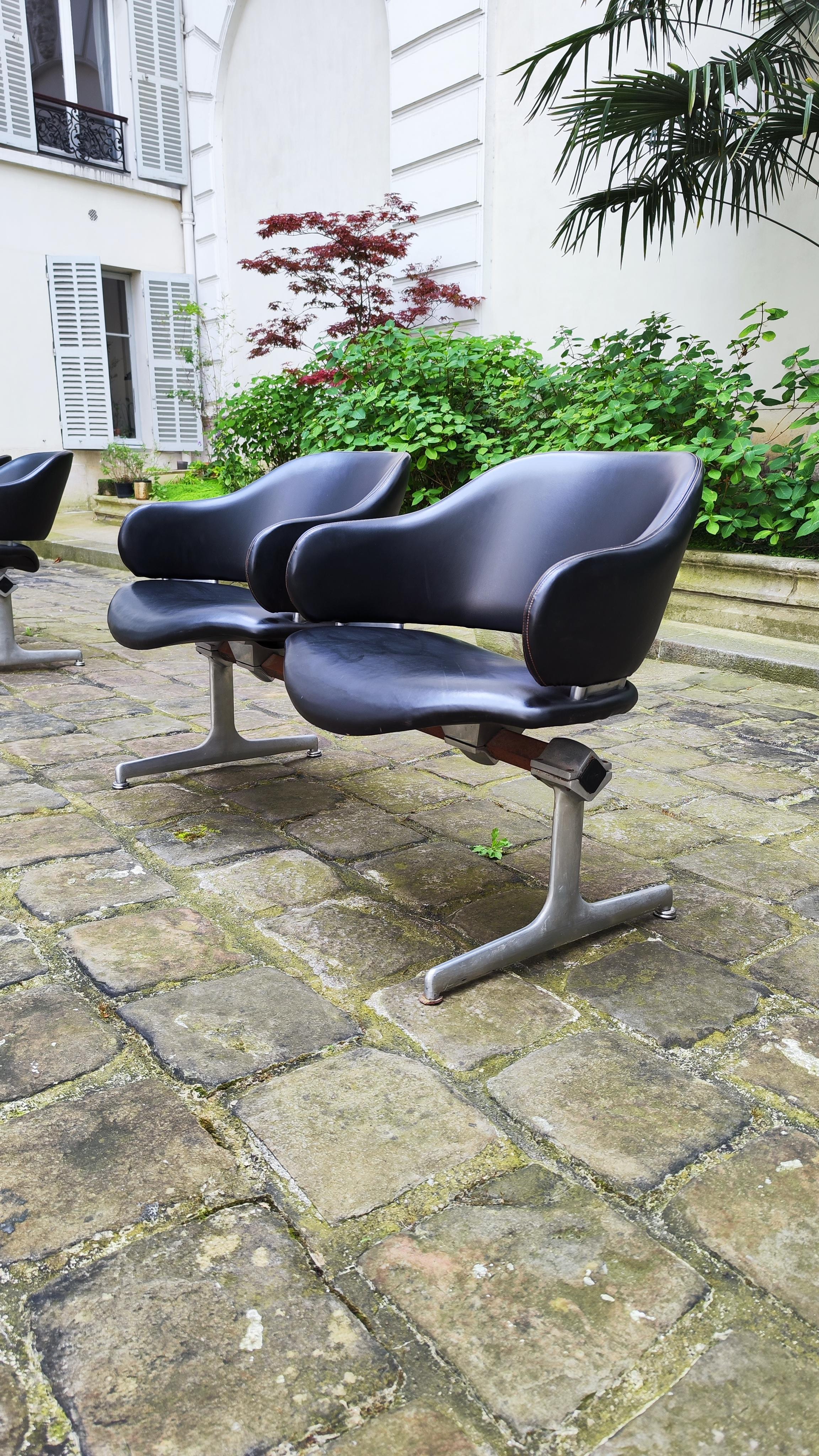 20th Century Two Double Chairs leather benches Geoffrey Harcourt Artifort 60s - 1960 For Sale