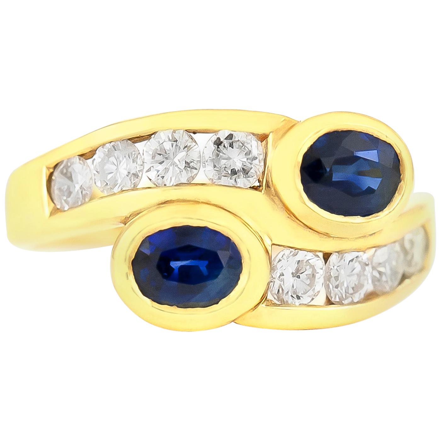 Two Double Snack Style Ring with Sapphire and Diamonds For Sale