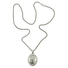 Retro Two Doves and Flower Garland Sterling Silver Locket and Mesh Chain