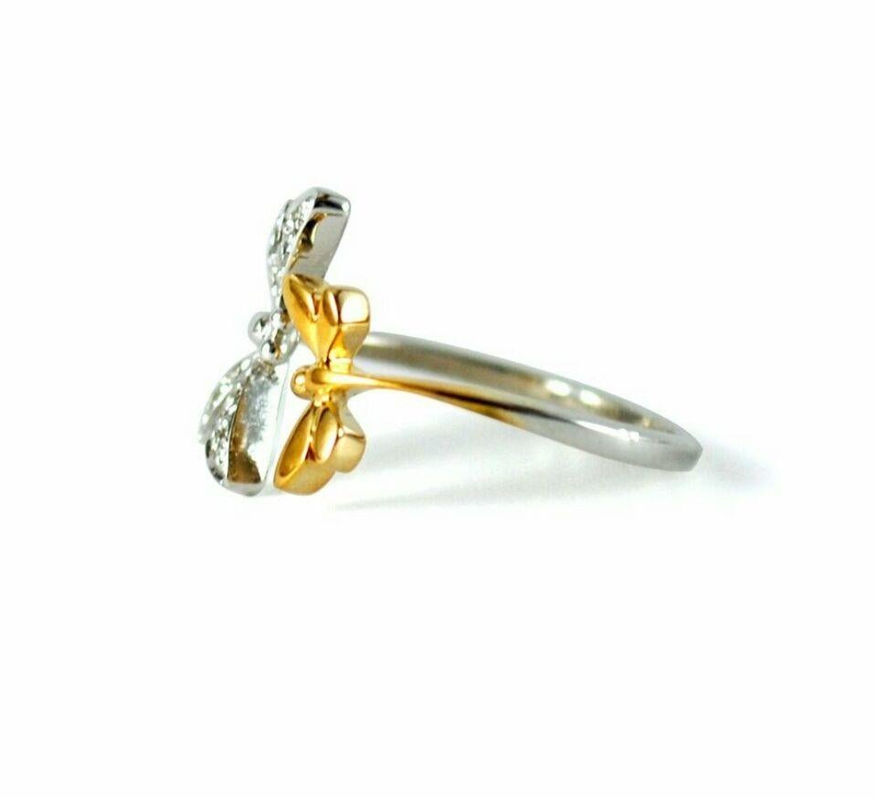 Art Deco Two Dragonfly Open Ring 14k Gold Natural Diamond Damselfly Remembrance Jewelry. For Sale