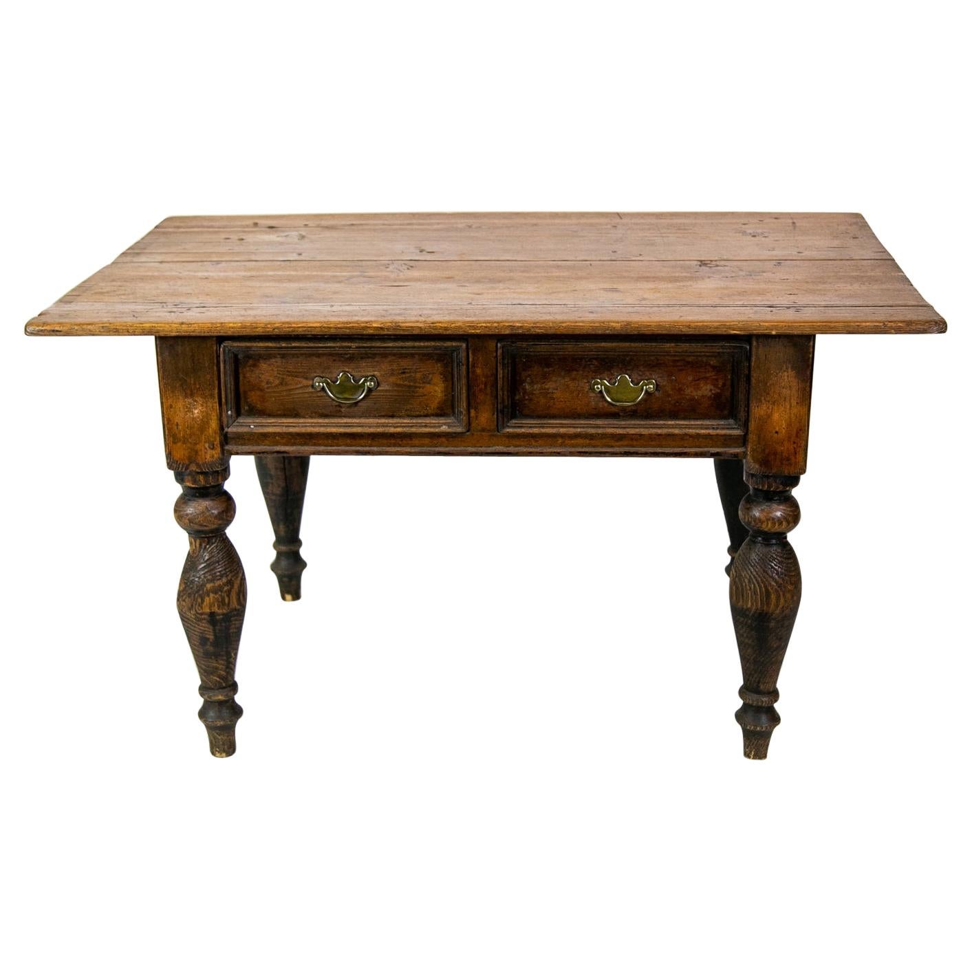 Large Antique English Pine Coffee Table, Big End Drawer at 1stDibs