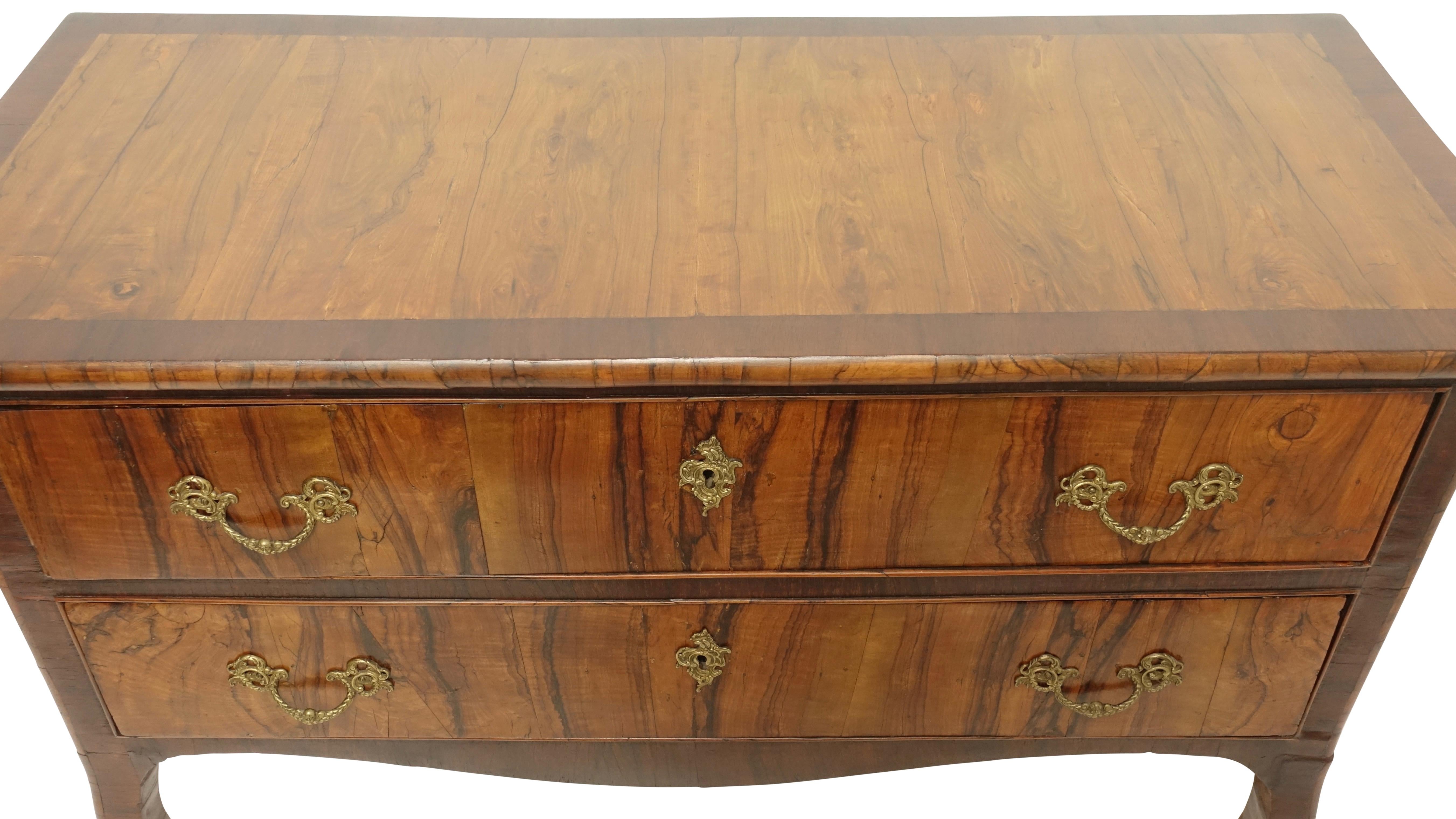 18th Century and Earlier Two-Drawer Commode of Mahogany and Circassian Walnut, Portuguese,  18th Century