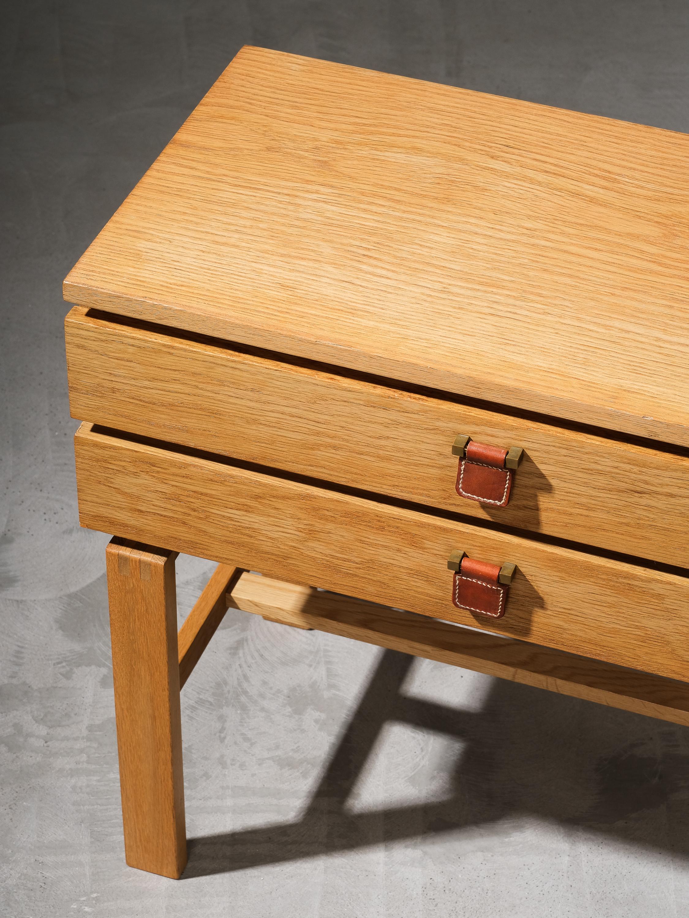 Scandinavian Modern Two Drawer Console Table in Oak Model 
