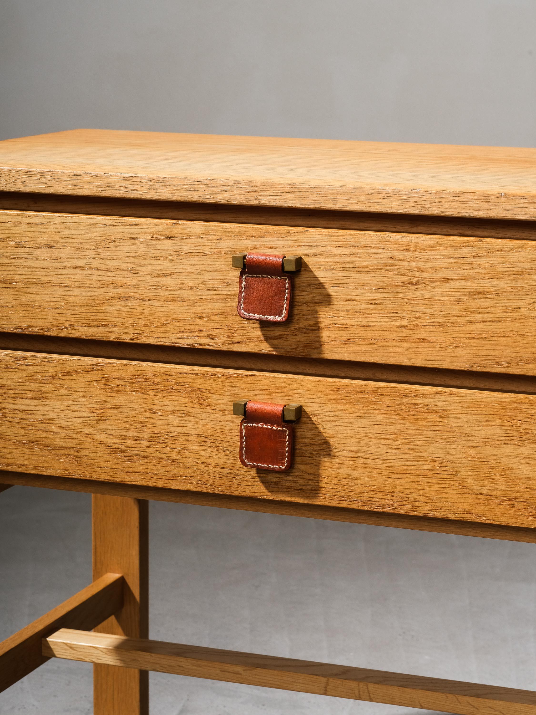 Swedish Two Drawer Console Table in Oak Model 