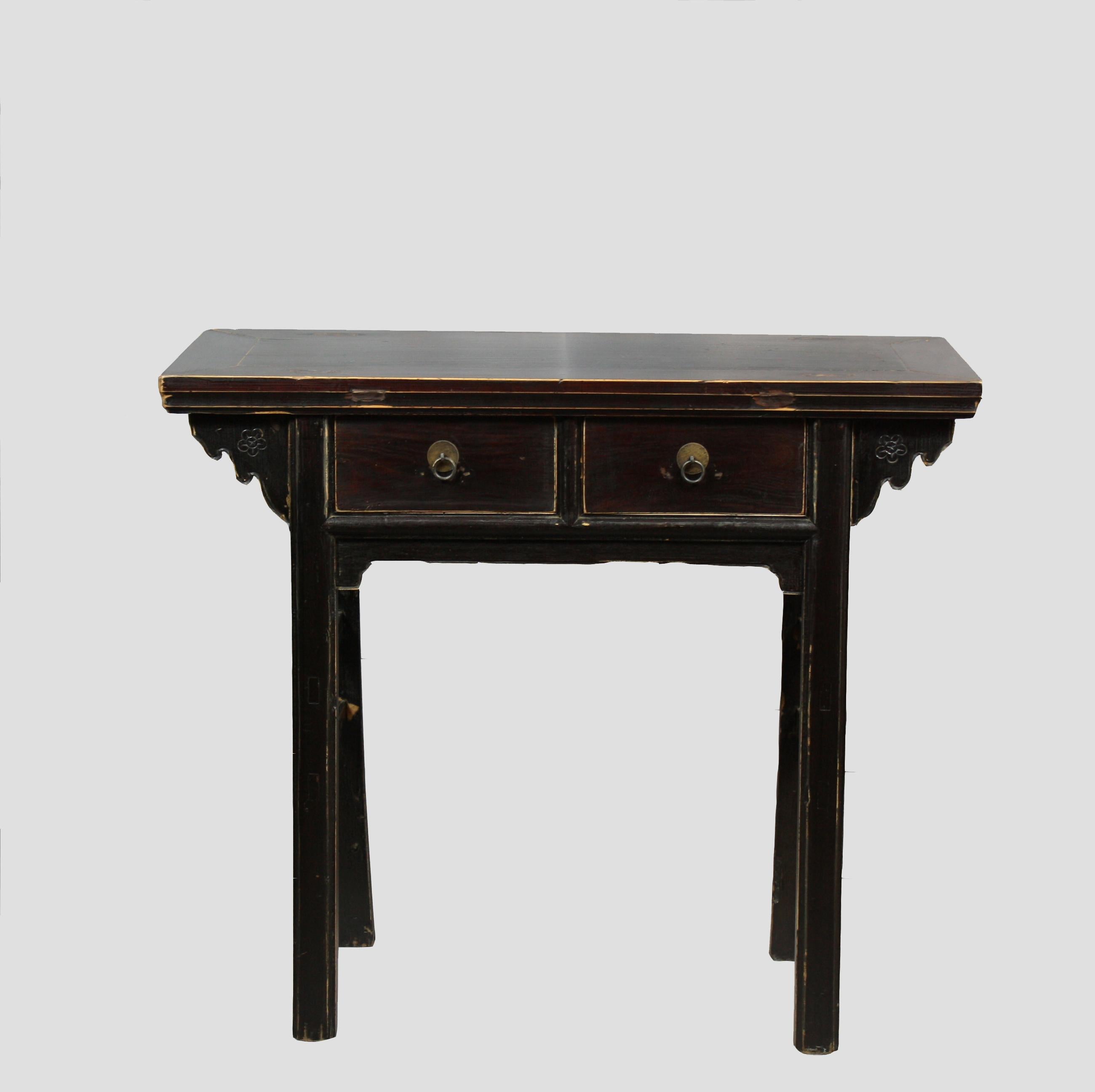 black console table with doors