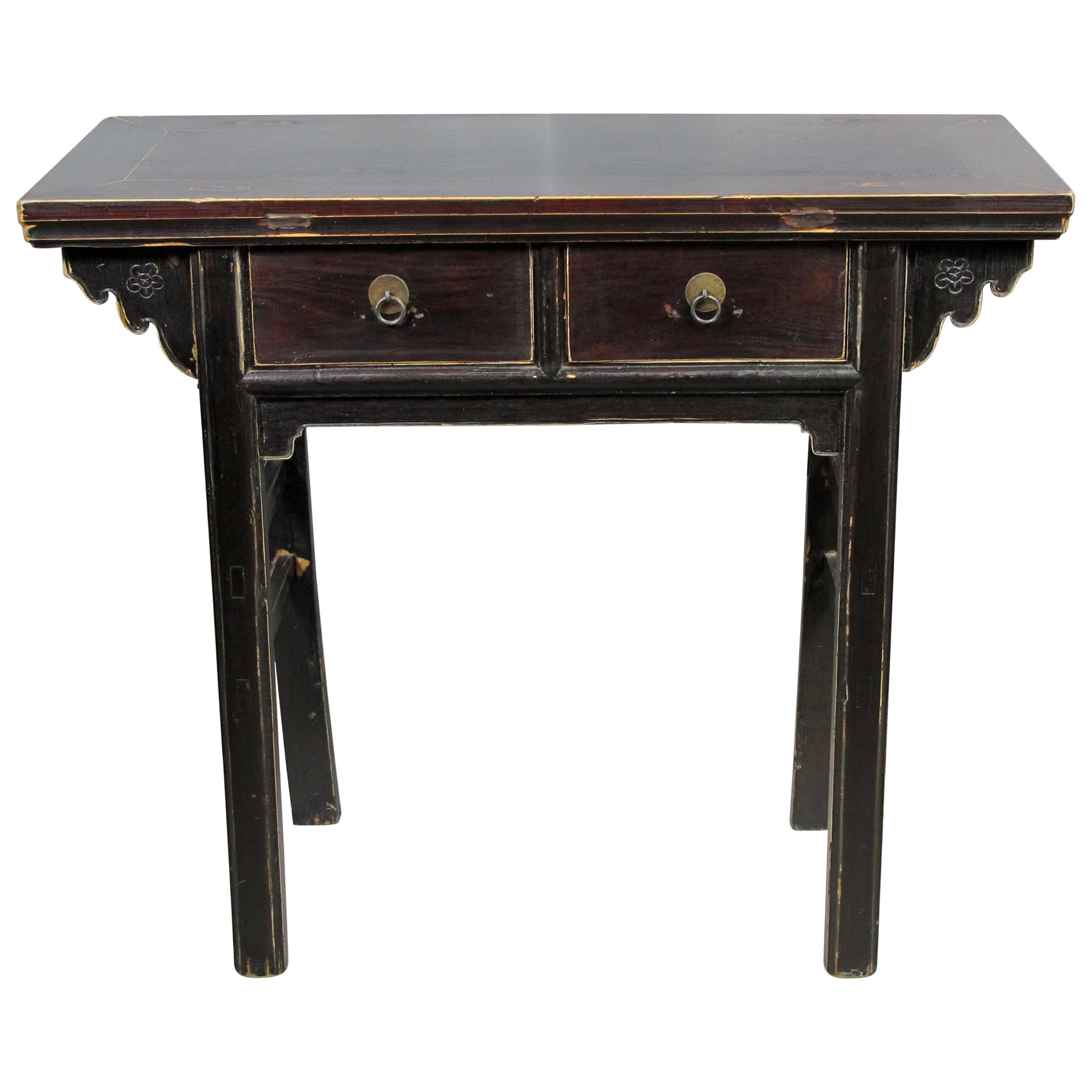 Two-Drawer Dark Reddish Black Accent Table For Sale