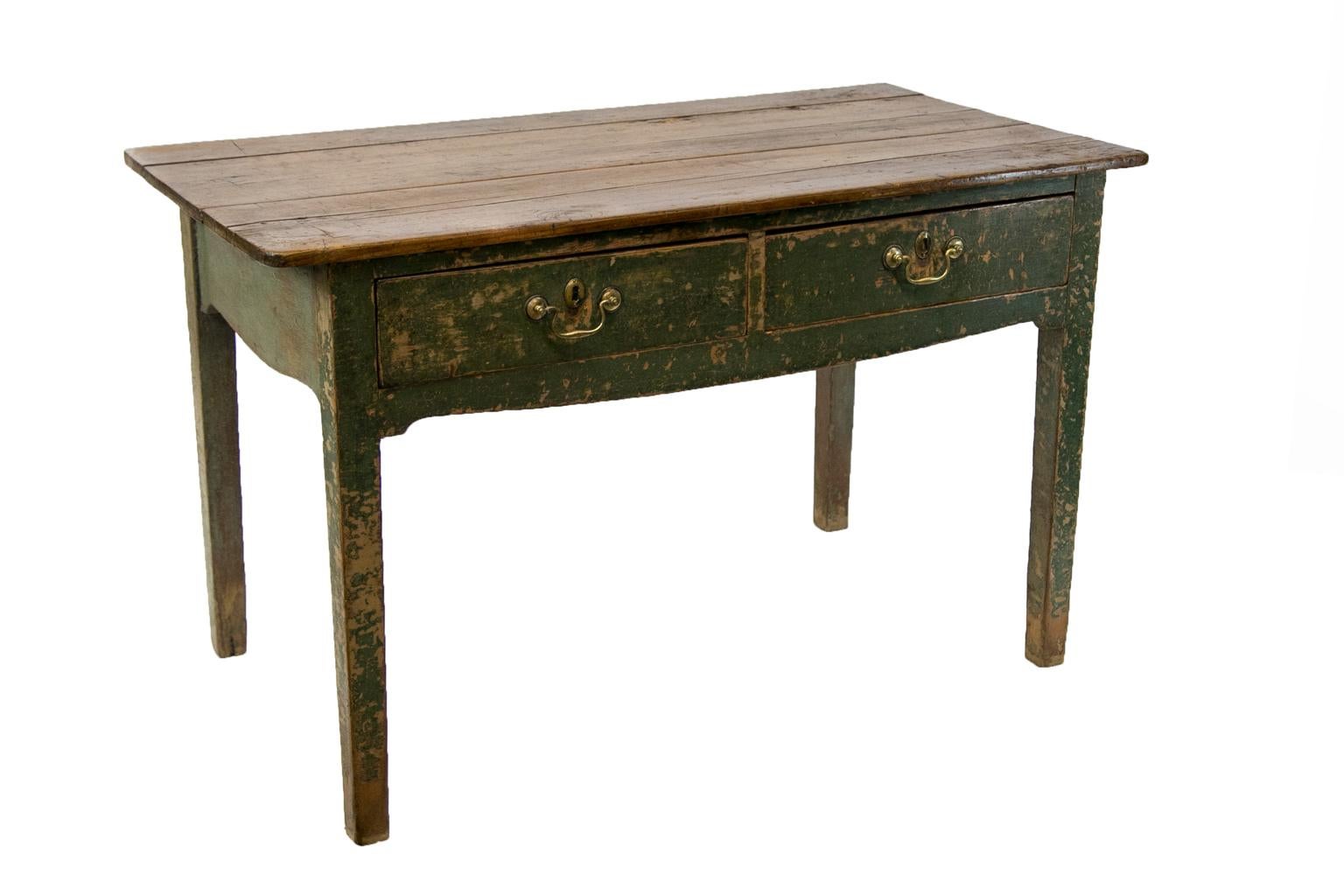 Mid-19th Century Two-Drawer English Pine Painted Table