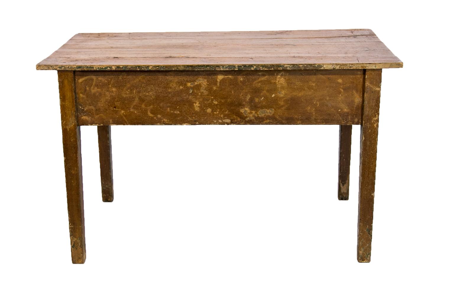 Brass Two-Drawer English Pine Painted Table