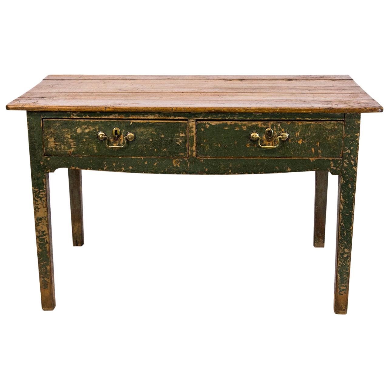 Two-Drawer English Pine Painted Table