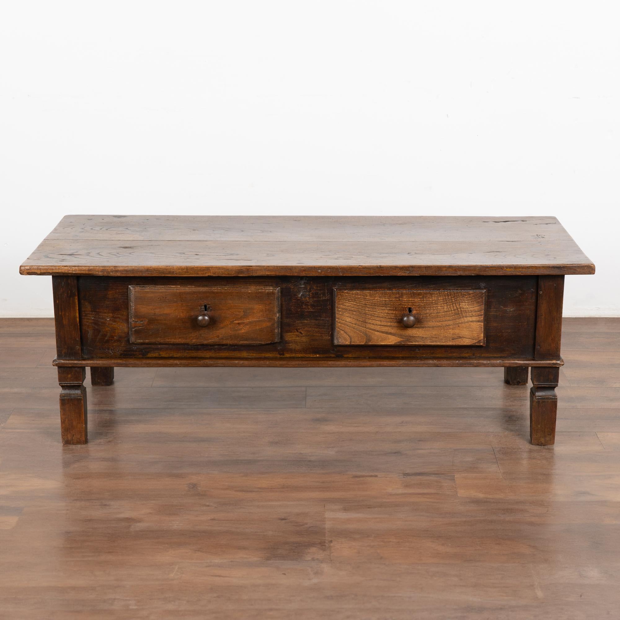 19th Century Two Drawer French Country Oak Coffee Table, circa 1820-40 For Sale