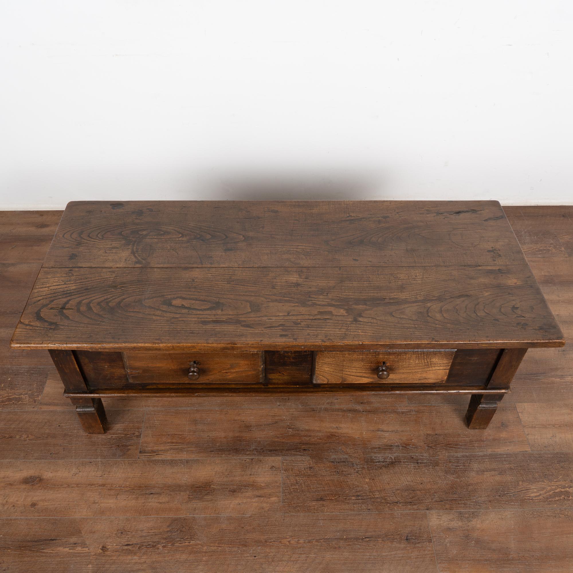 Two Drawer French Country Oak Coffee Table, circa 1820-40 For Sale 1