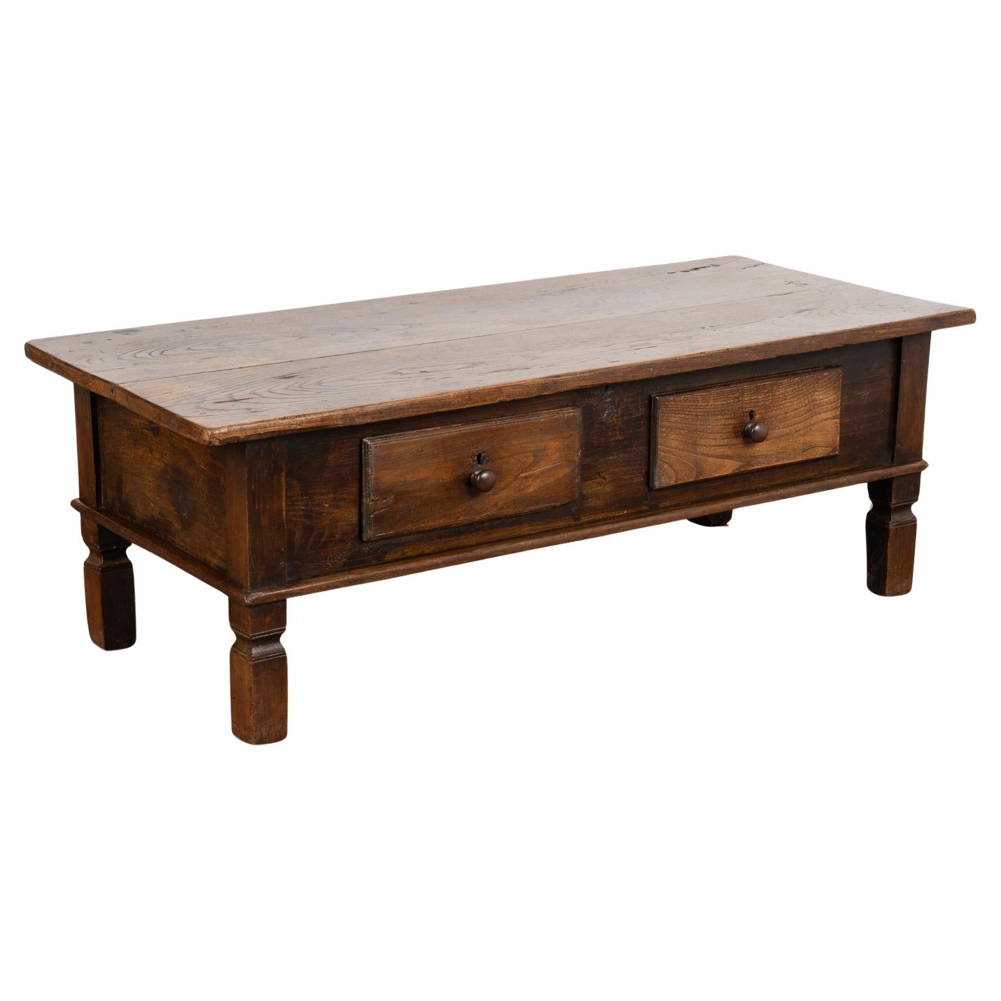 Two Drawer French Country Oak Coffee Table, circa 1820-40 For Sale