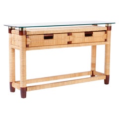 Consola Donghia con dos cajones y tapa de cristal