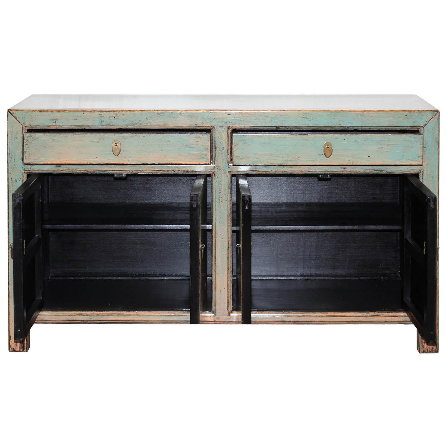 Chinese Two-Drawer Green/Blue Sideboard