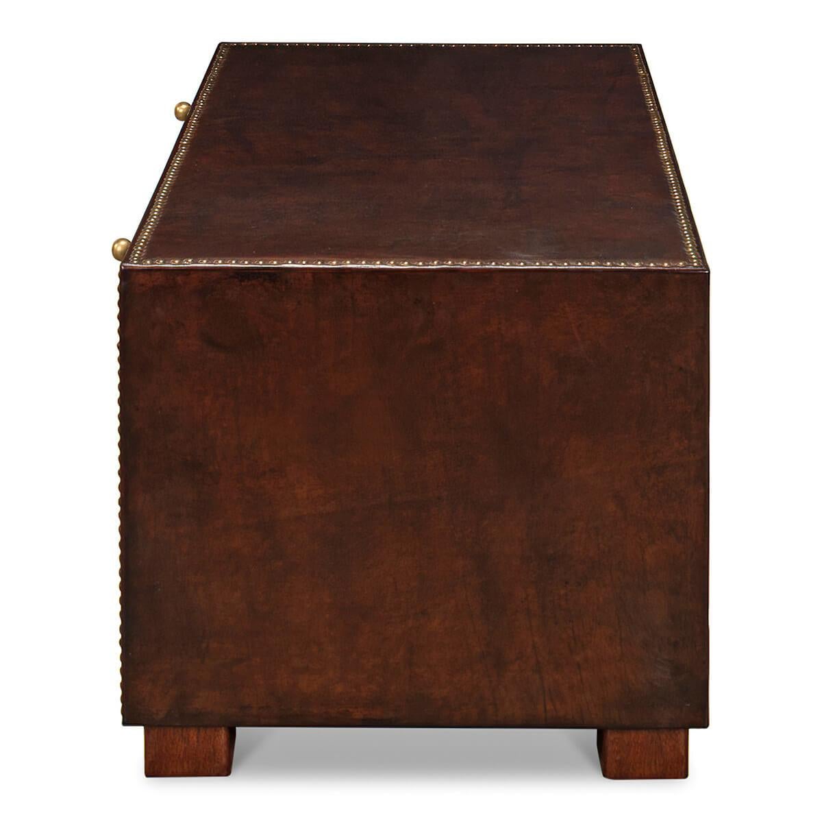 Contemporary Two-Drawer Leather Wrapped Coffee Table