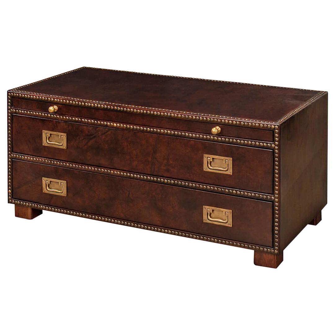 Two-Drawer Leather Wrapped Coffee Table