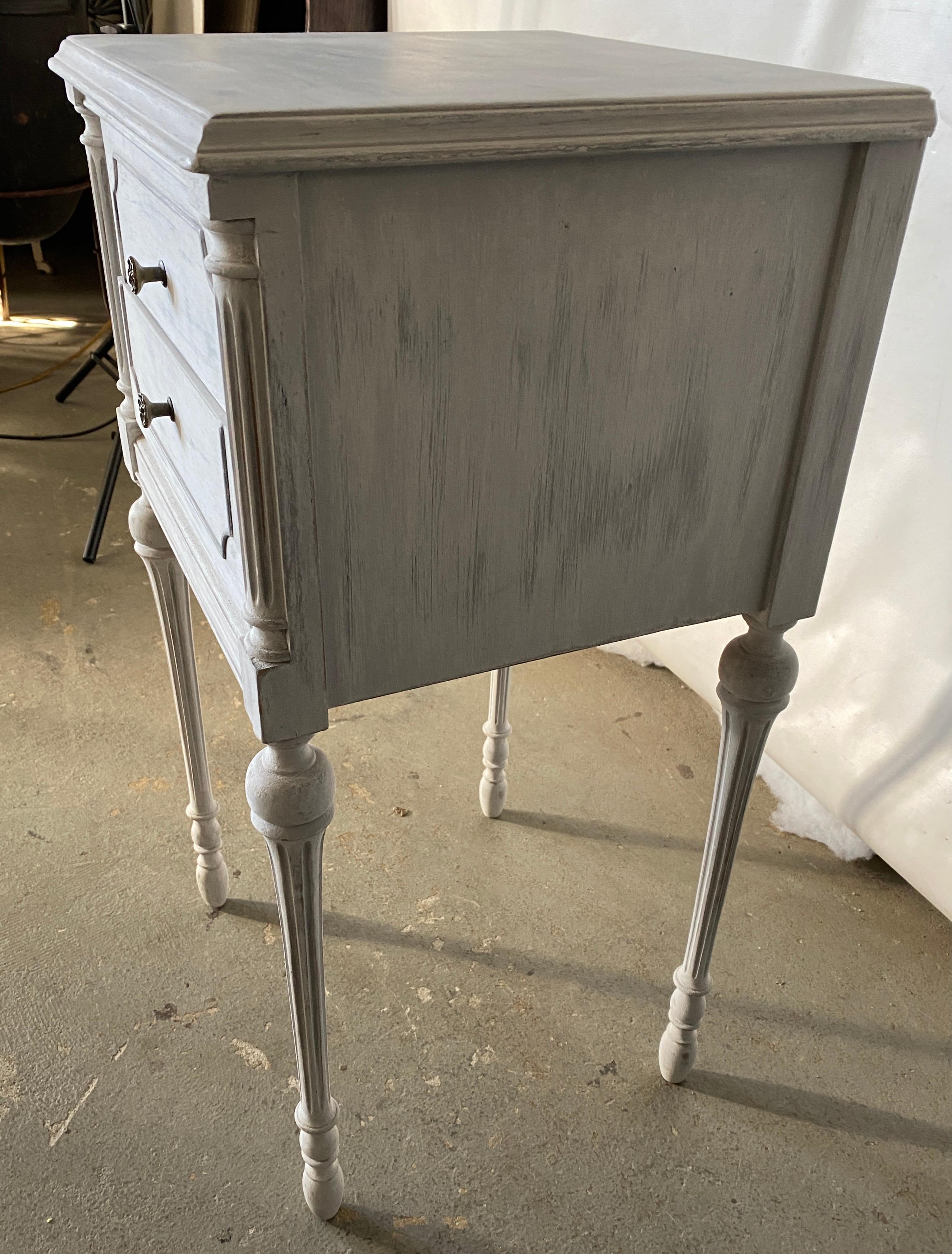 Gustavian Two Drawer Louis XVI Style Painted Night Stand
