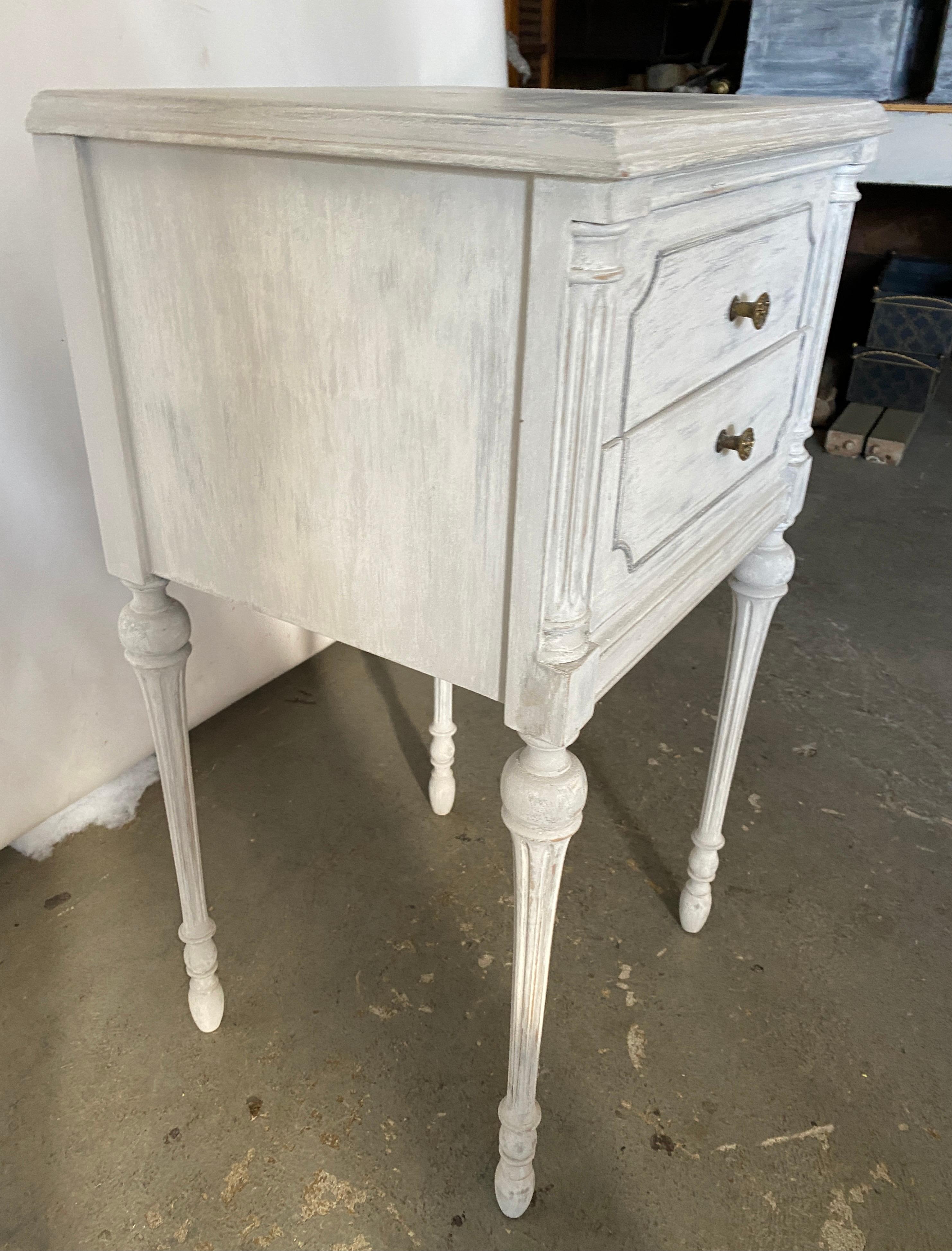 Hand-Painted Two Drawer Louis XVI Style Painted Night Stand