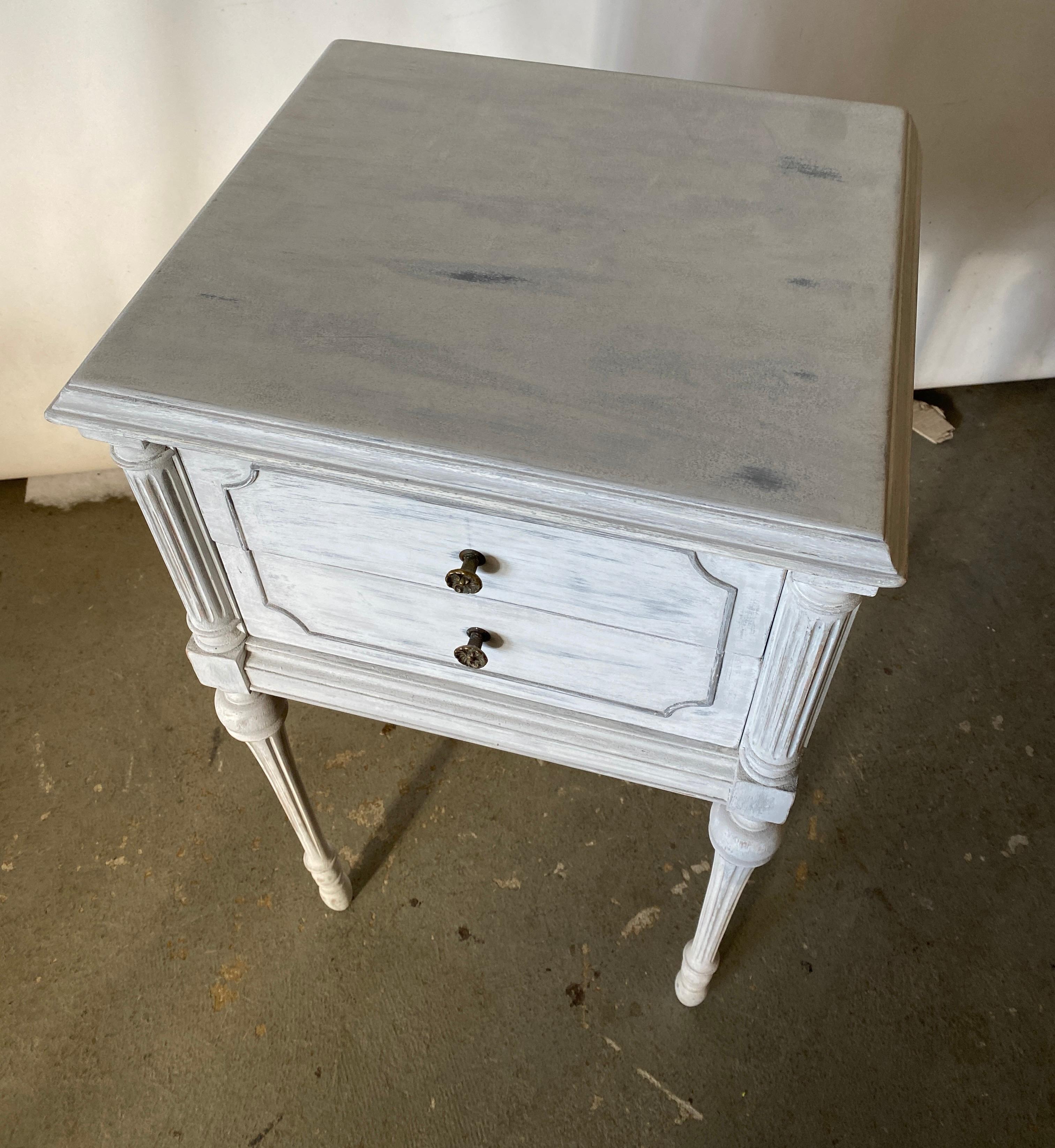 Wood Two Drawer Louis XVI Style Painted Night Stand