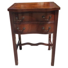 Vintage Two-Drawer Mahogany Chippendale  Side Table with Stenciled Leather Top