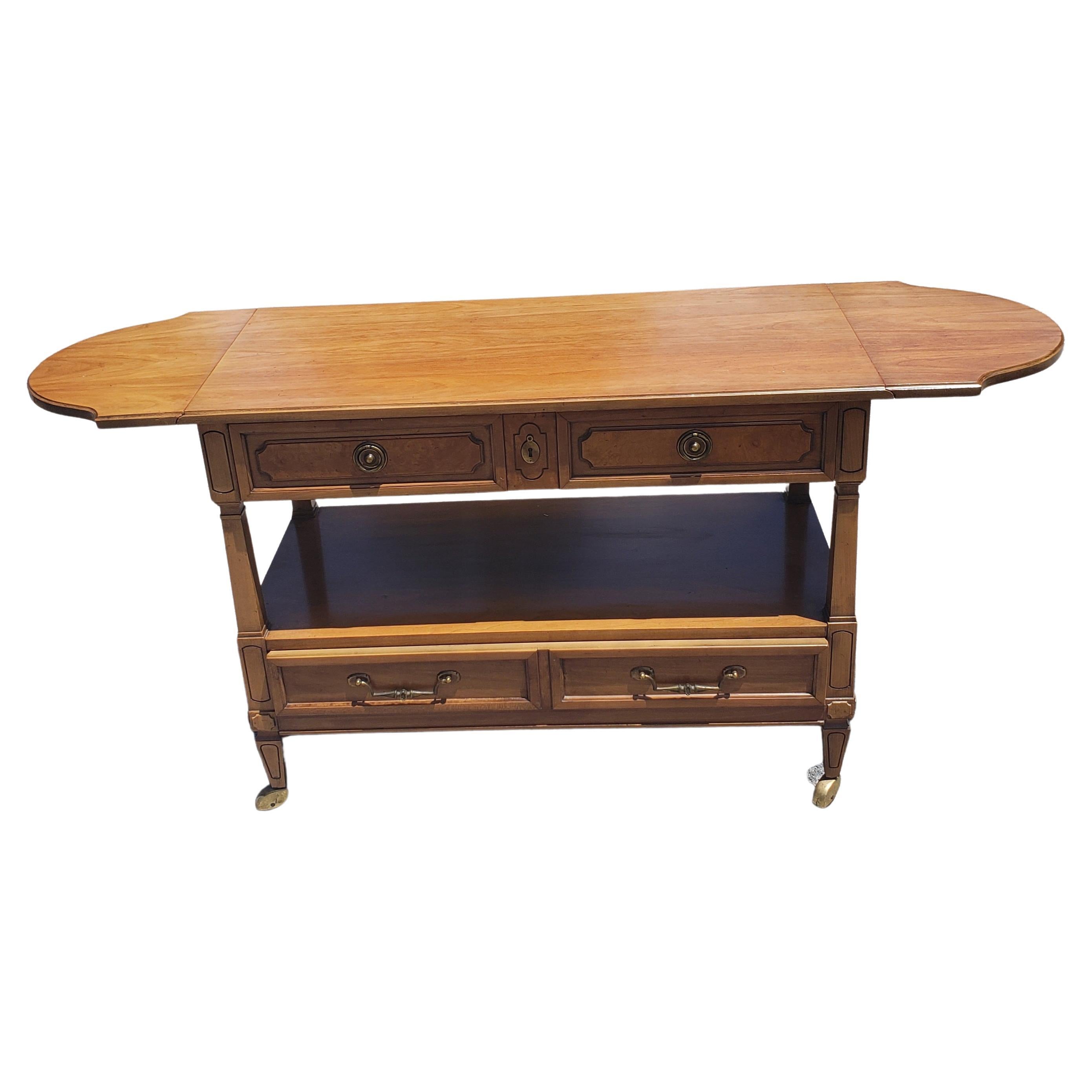 American Two-drawer Maple Drop Leaf Rolling Buffet Server, Circa 1970s For Sale