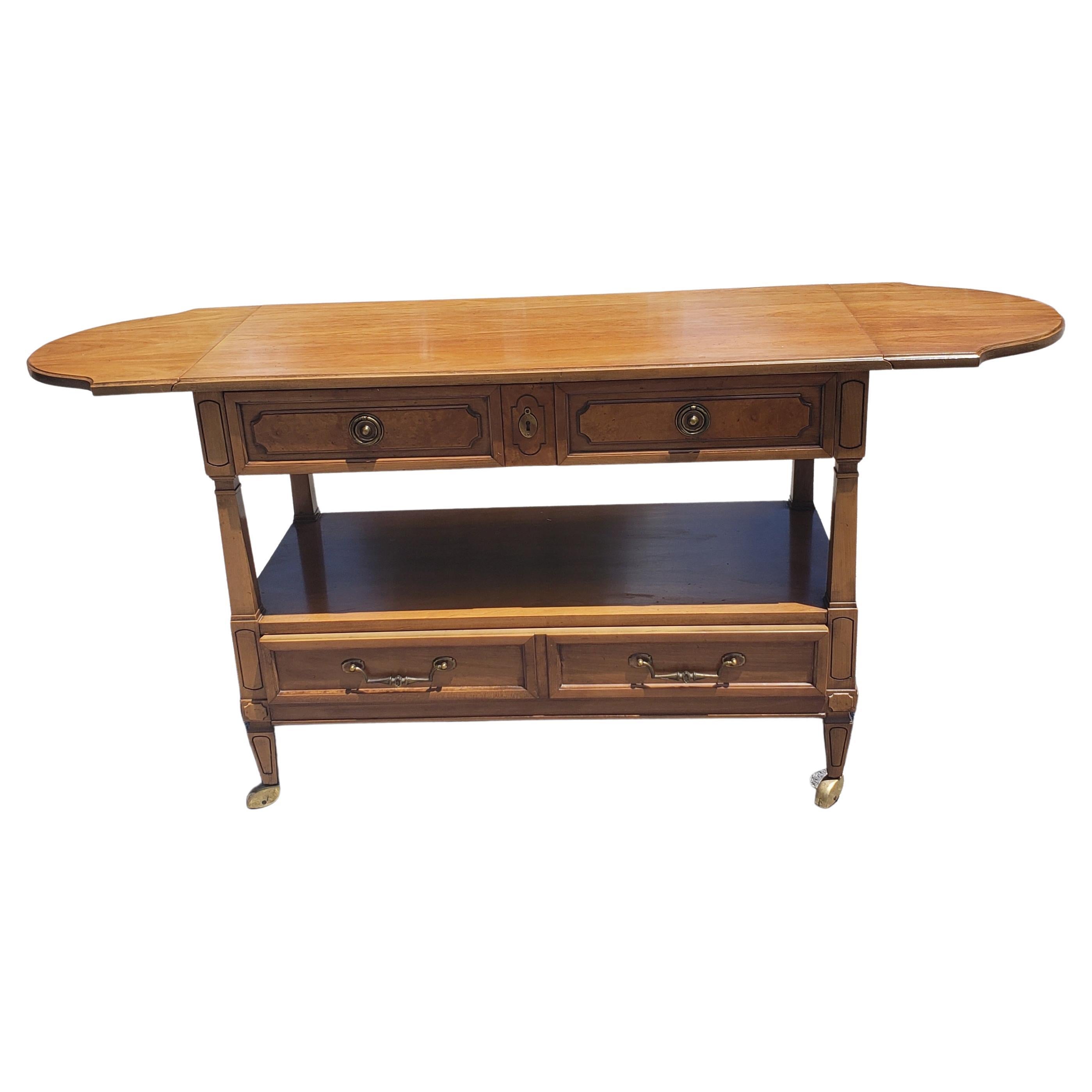 Woodwork Two-drawer Maple Drop Leaf Rolling Buffet Server, Circa 1970s For Sale