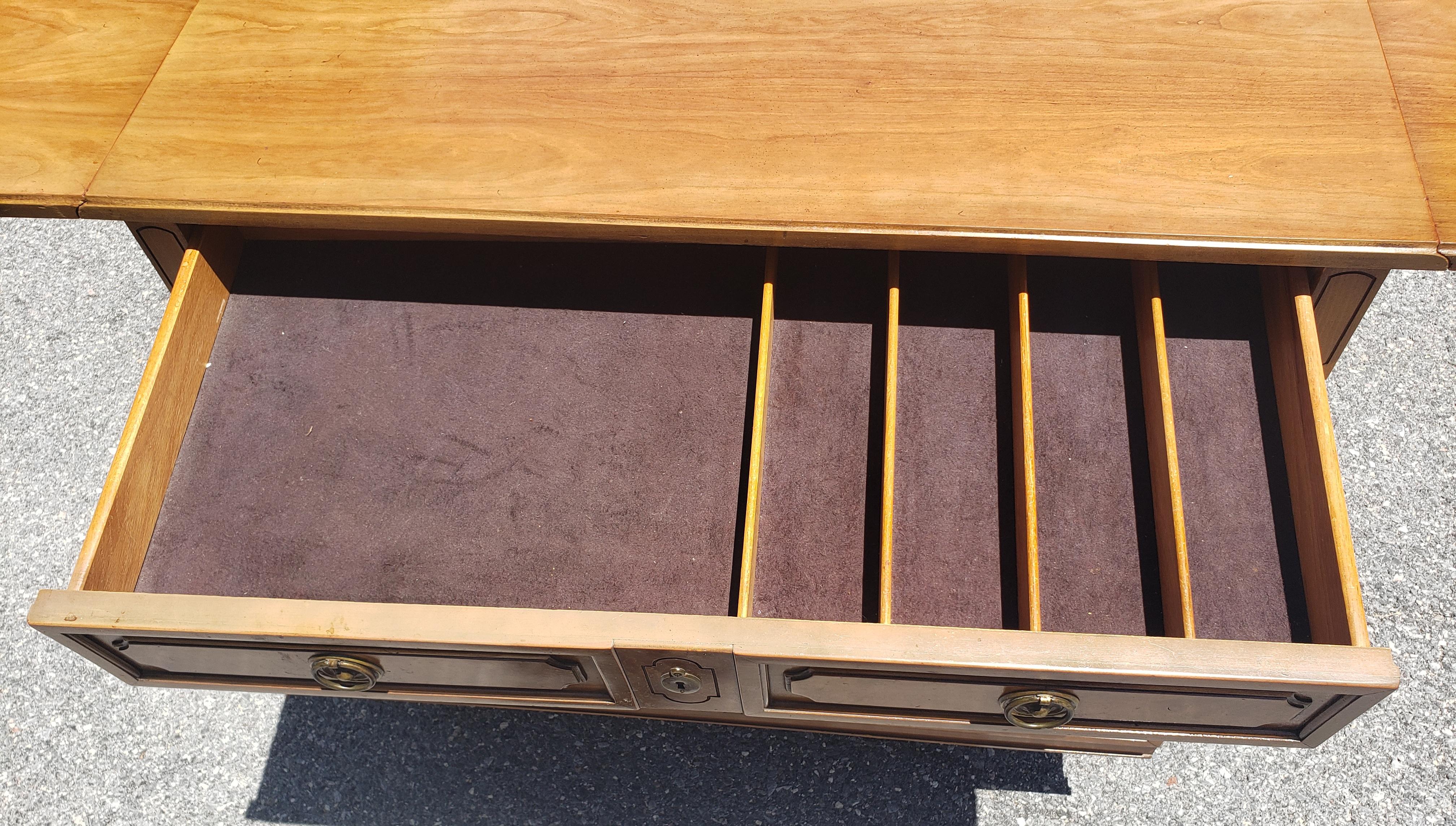 20th Century Two-drawer Maple Drop Leaf Rolling Buffet Server, Circa 1970s For Sale
