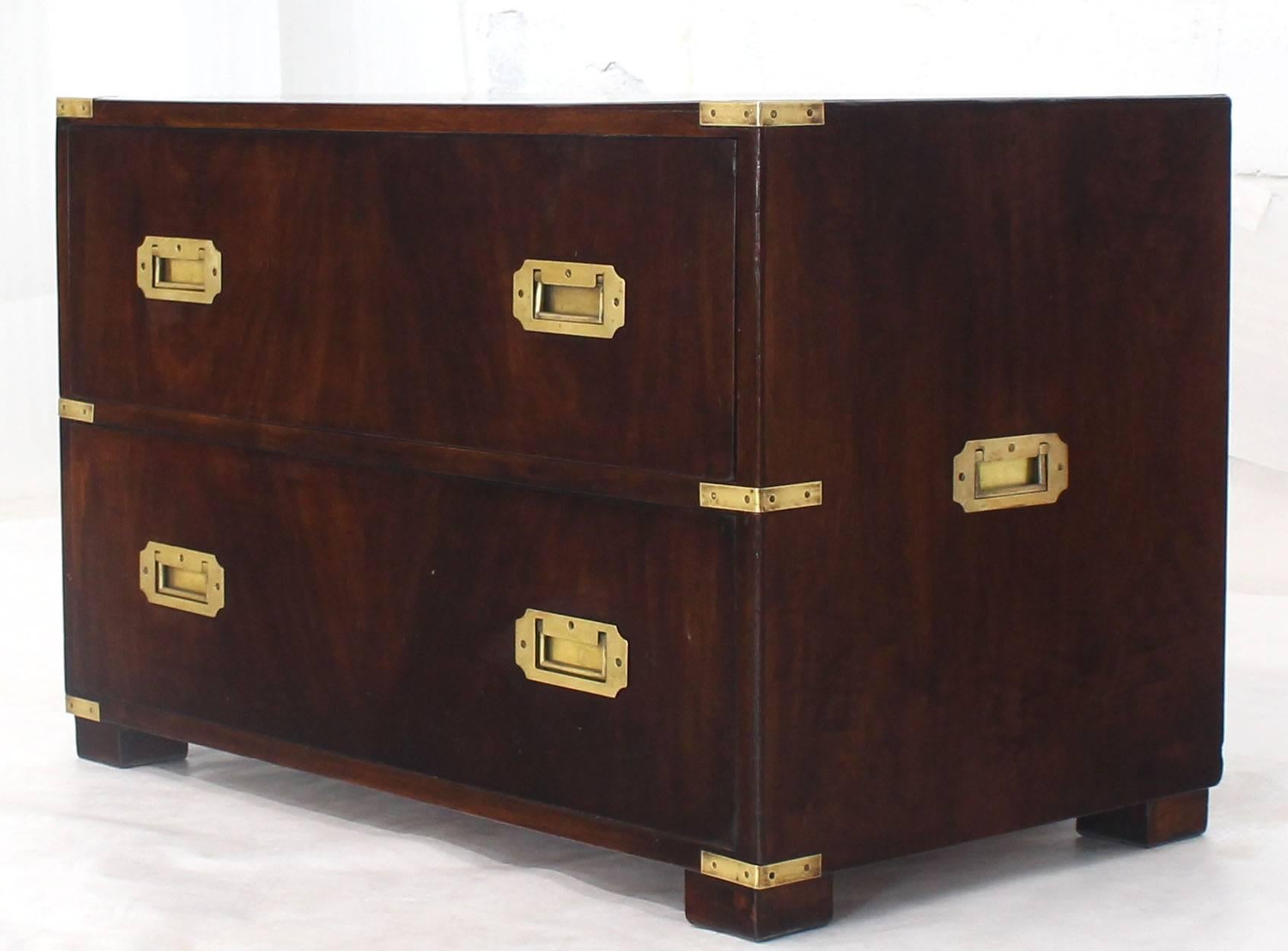 Mid-Century Modern rosewood and brass large Campaign nightstand cabinet.