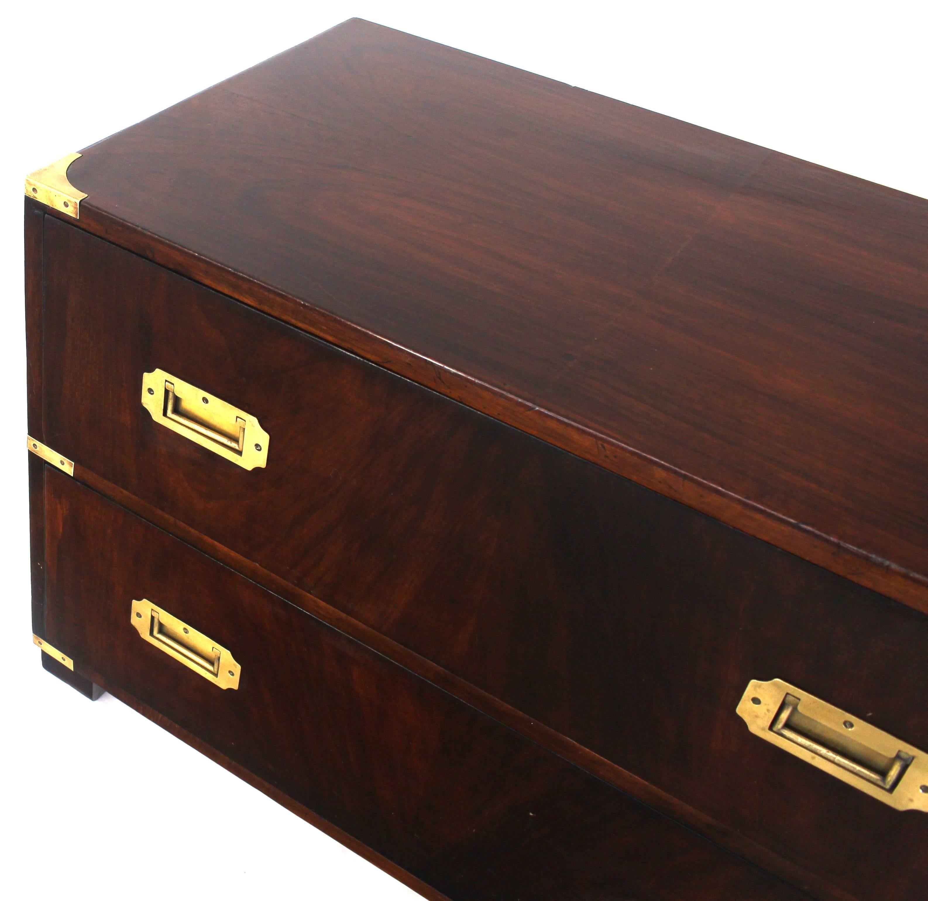 American Two-Drawer Mid-Century Modern Rosewood and Brass Campaign Style Chest Stand