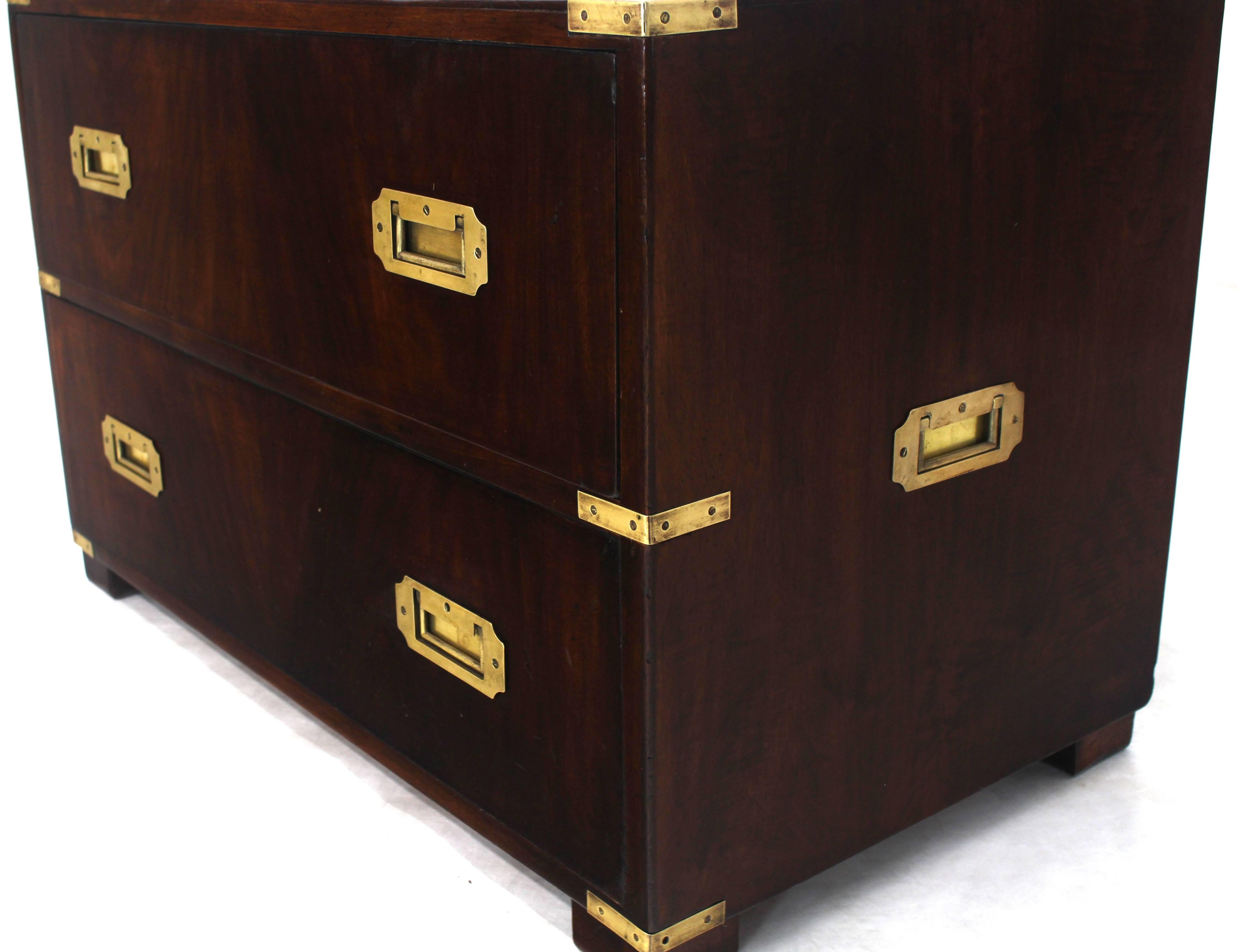 Two-Drawer Mid-Century Modern Rosewood and Brass Campaign Style Chest Stand In Good Condition In Rockaway, NJ
